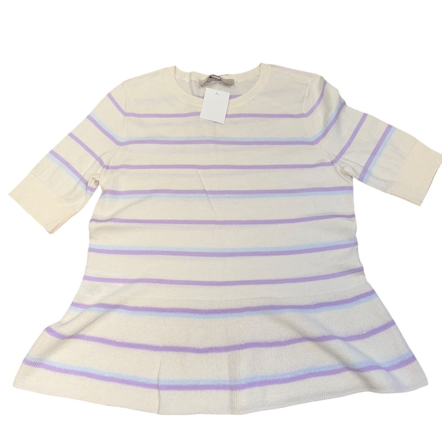 Loft Loft Petite Women's Sweater Tunic White Purple Striped Cotto Size S / US 4 / IT 40 - 2 Thumbnail