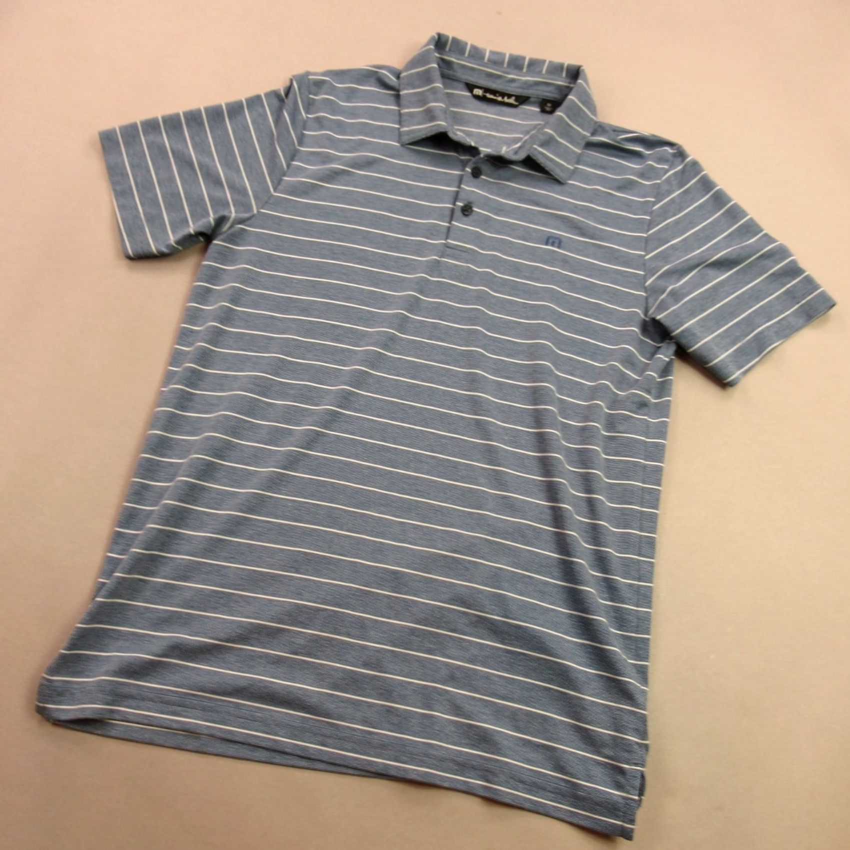 TravisMathew Travis Mathew Polo Shirt Mens Medium Short Sleeve Stripes Blue Outdoor Golf Shirt Size US M / EU 48-50 / 2 - 2 Thumbnail