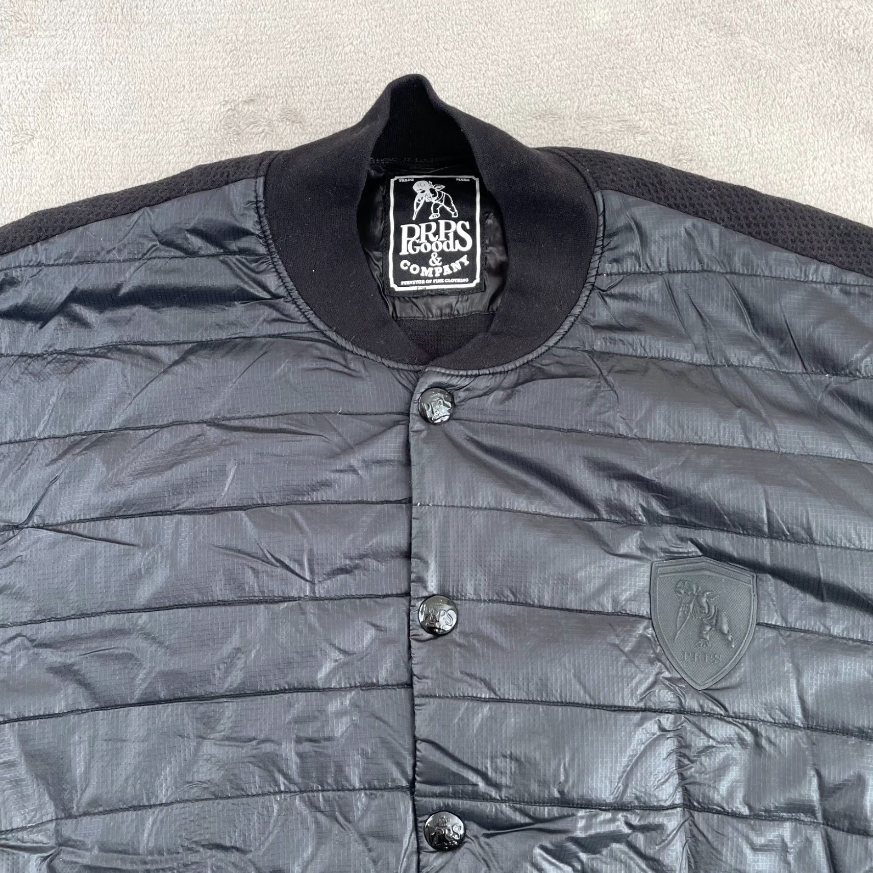 Prps PRPS Bomber Jacket Men L Black Zip Pockets Band Collar Designer Size US L / EU 52-54 / 3 - 4 Thumbnail