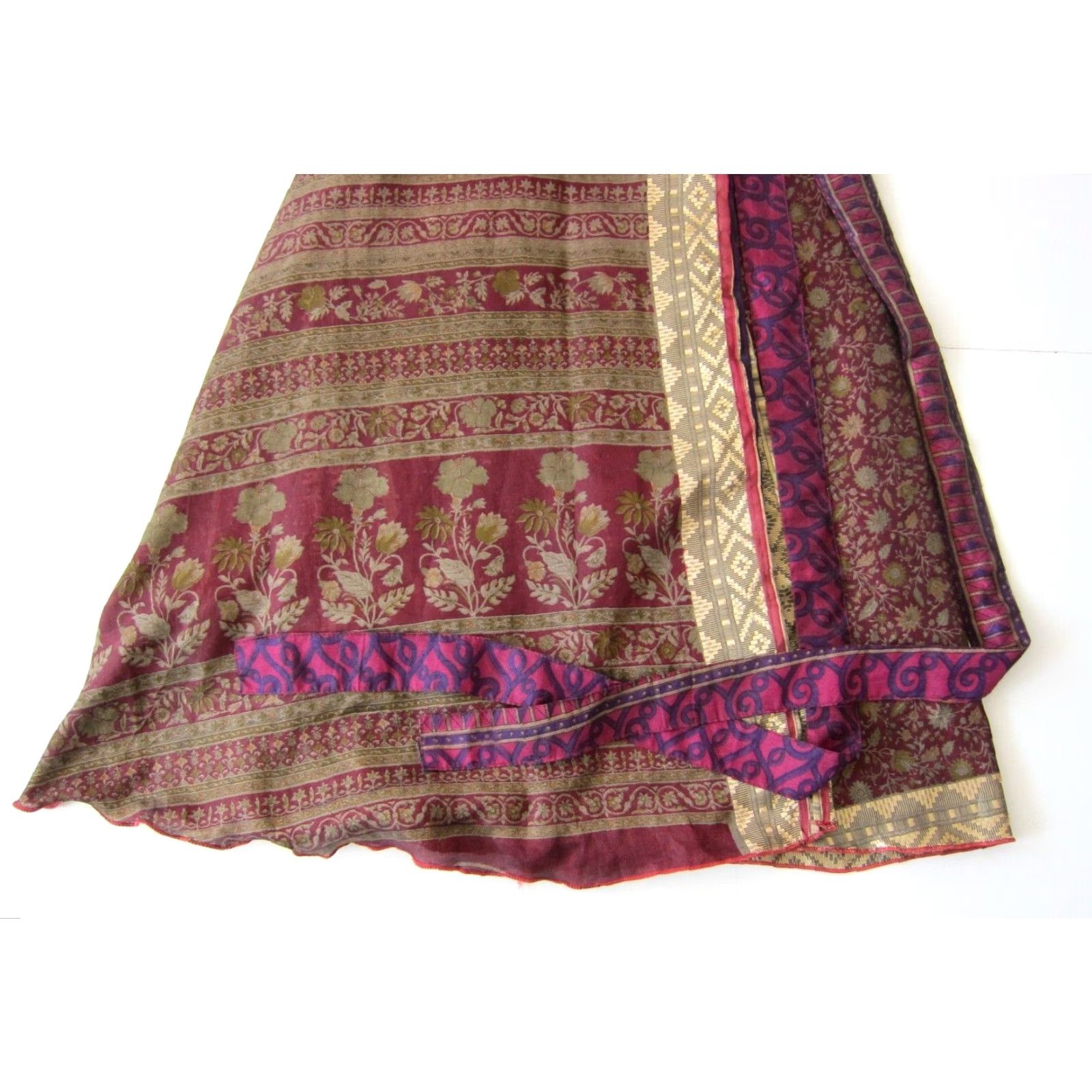Pinko VINTAGE NWT Vevez India Silk Pink Purple Gold Red Floral Long Maxi Wrap Skirt Medium Size 32" / US 10 / IT 46 - 8 Thumbnail