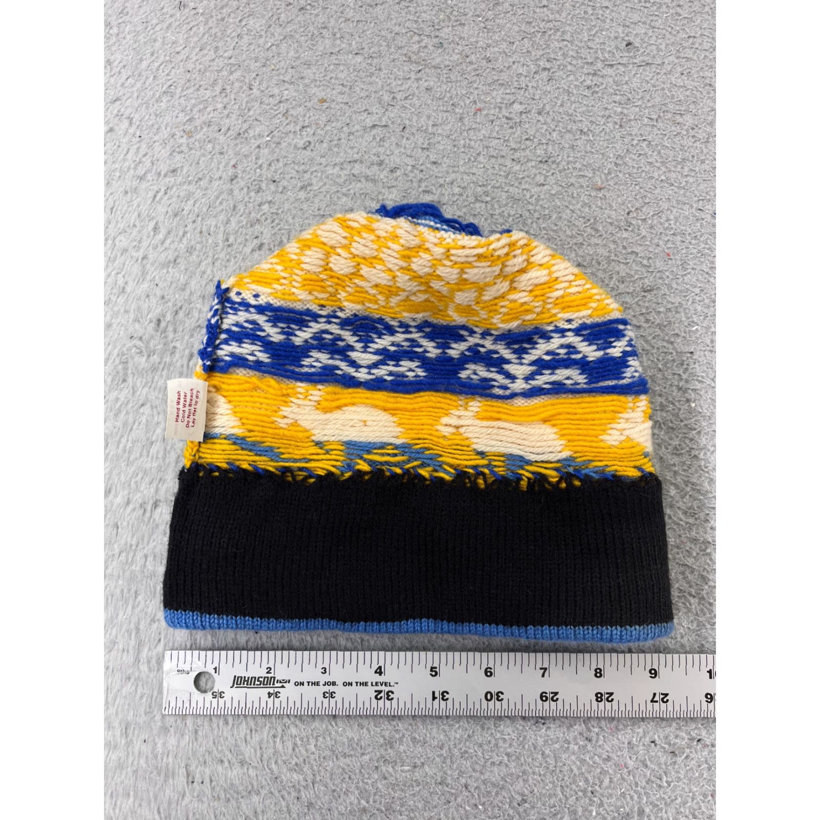 Vintage DaBec Beanie Toque Adult Blue Yellow Kangaroo Knit Tassel Acrylic Blend Made USA Size ONE SIZE - 6 Thumbnail