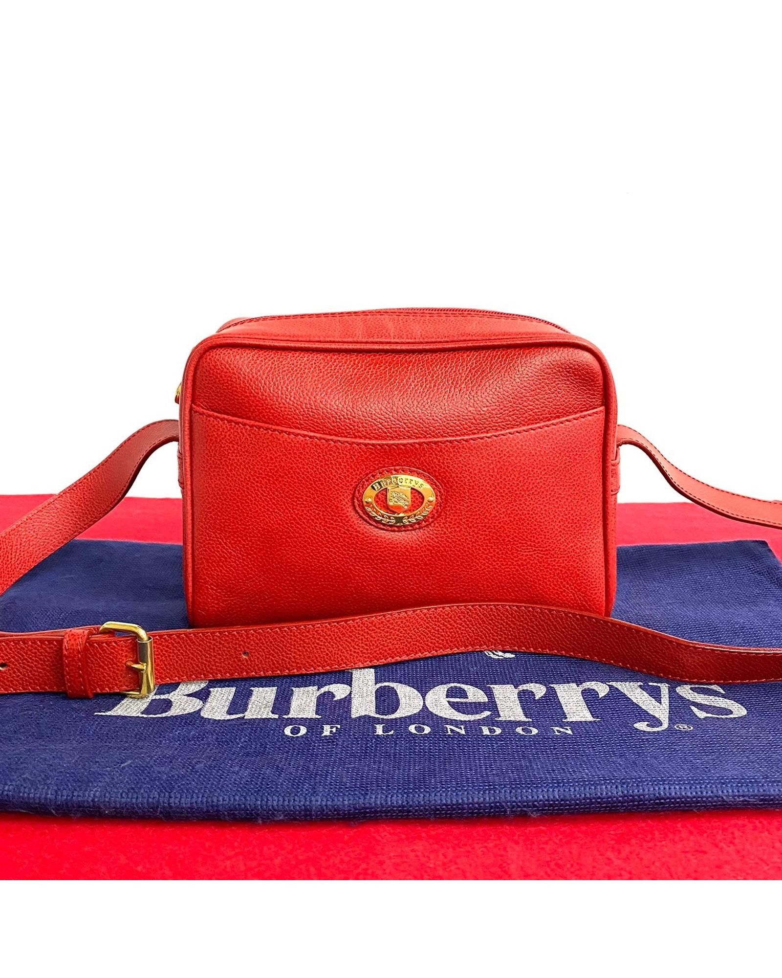 image of Burberry Red Leather Logo Crossbody Bag In Excellent Condition, Women's