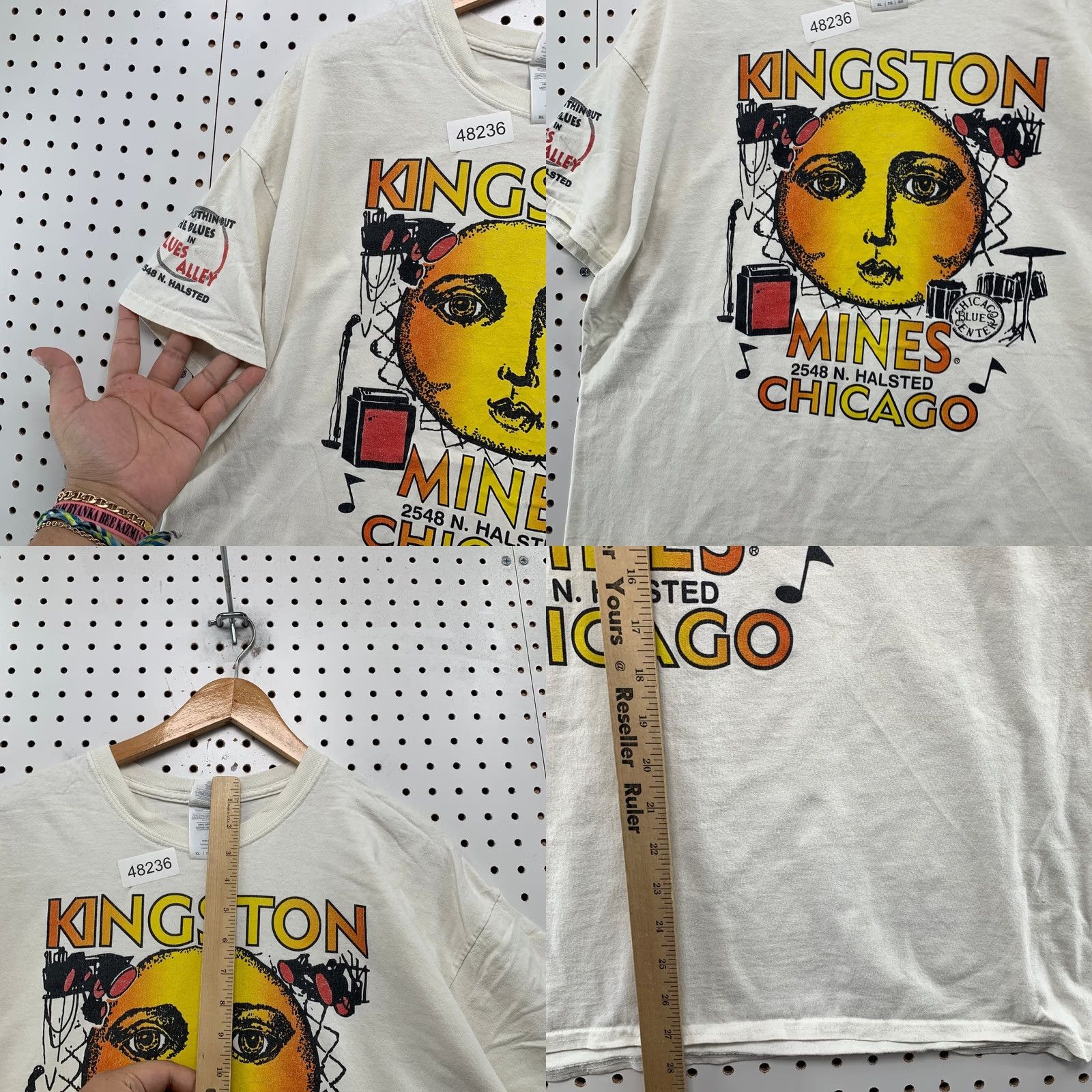 Gildan VINTAGE Kingston Mines Chicago T Shirt Mens XL White Reggae Music Shirt Size US XL / EU 56 / 4 - 8 Thumbnail