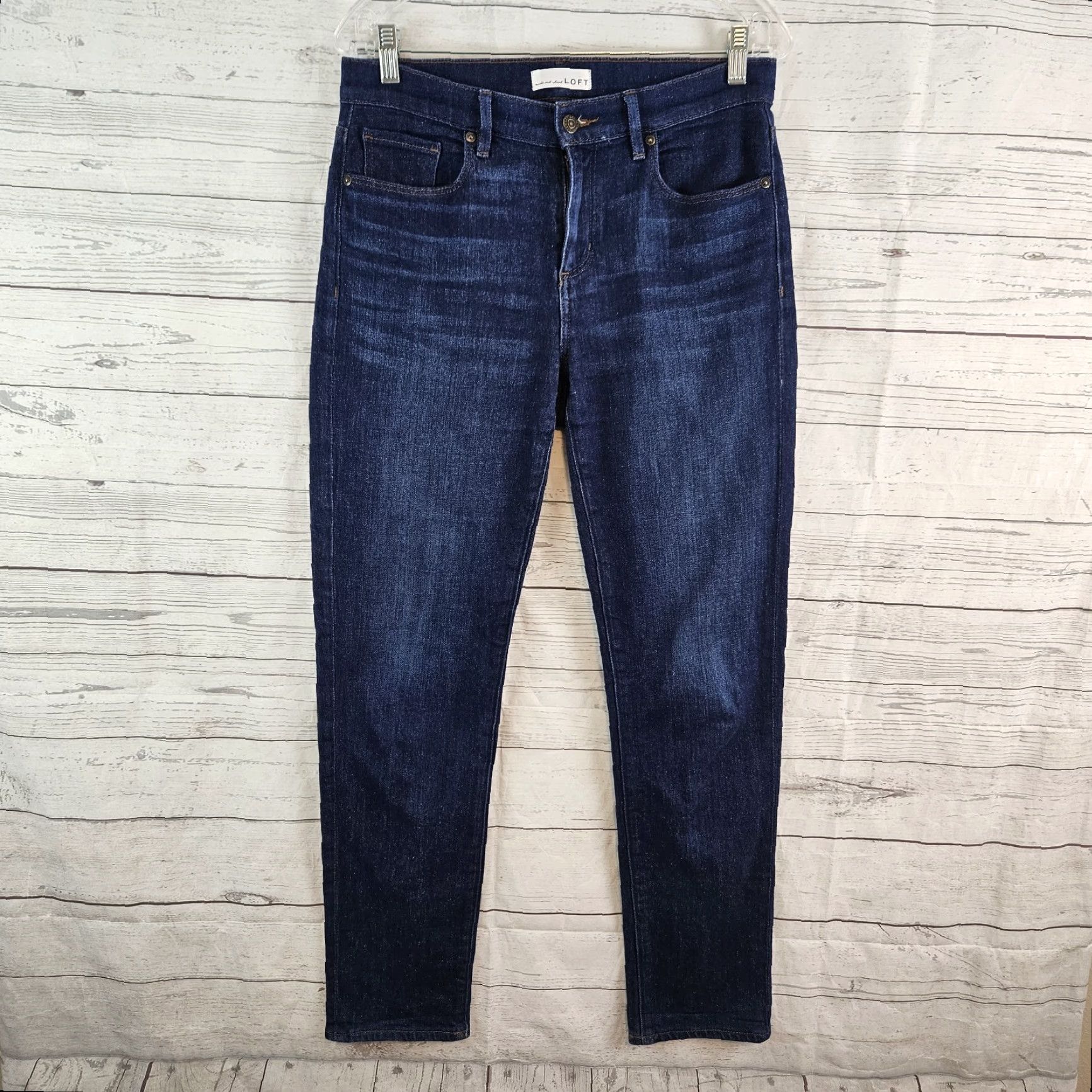 Loft LOFT Womens Jeans Girlfriend Size 4 Blue Dark Wash Mid Rise Denim Cotton Blend Slim" Size 27" / US 4 / IT 40 - 2 Thumbnail