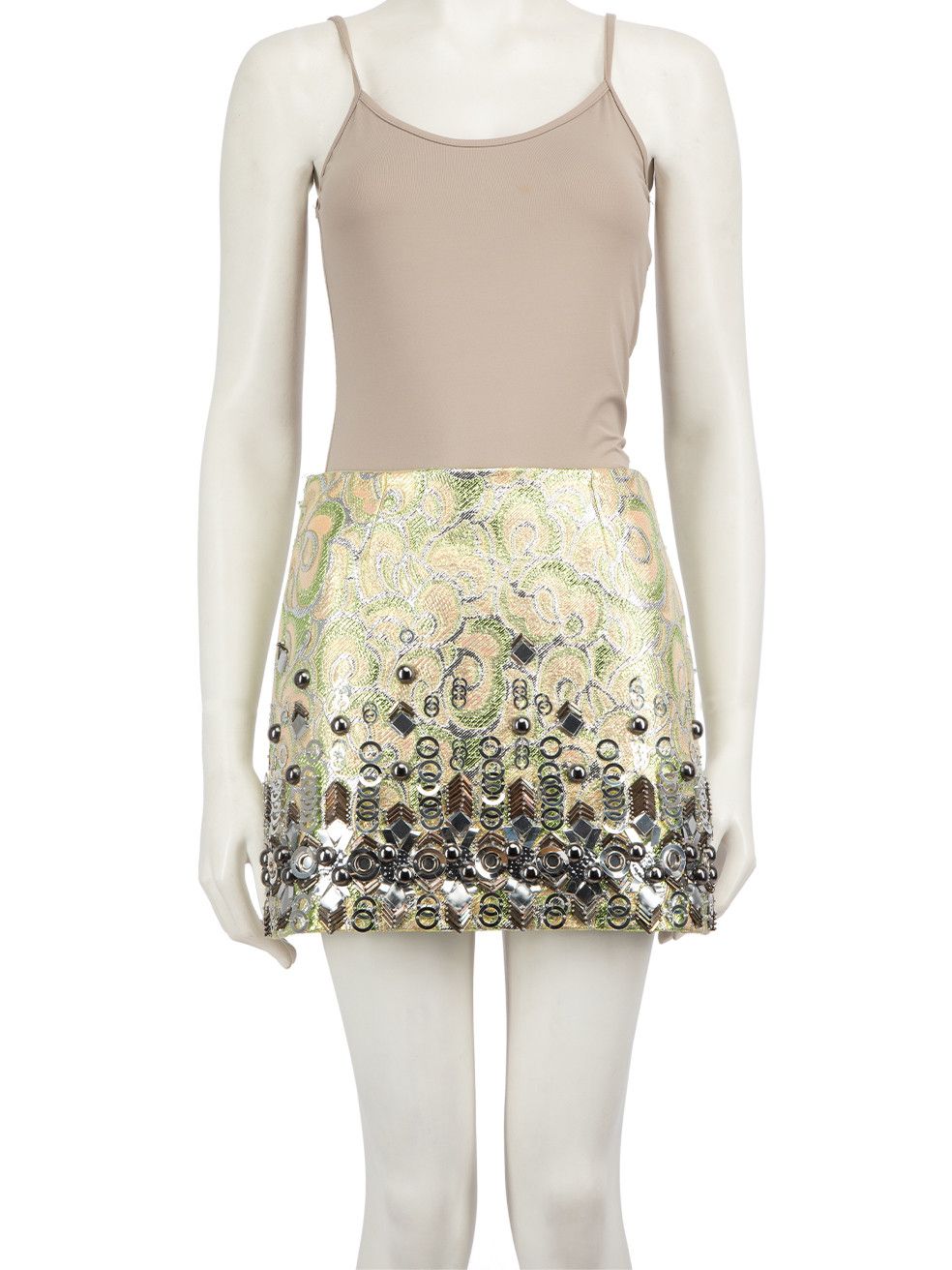 image of Miu Miu Green Beaded Detail Jacquard Mini Skirt, Women's (Size 26)