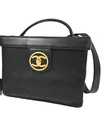 image of Chanel Cc Logo Bicolore Vanity Handbag Leather Black, Women's