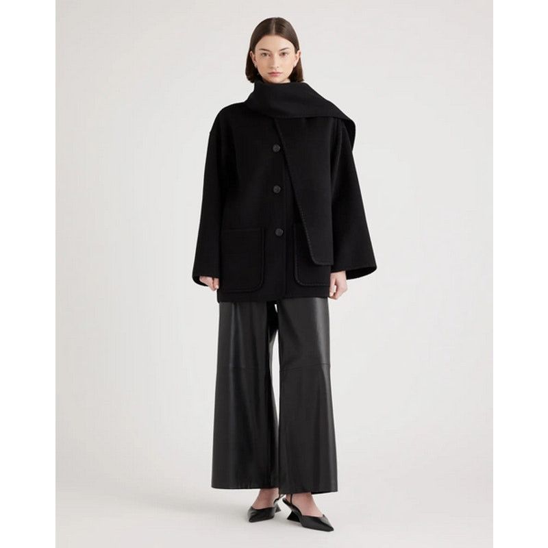 Quince Quince Double-Faced Merino Wool Scarf Coat Black Large NWT Size L / US 10 / IT 46 - 9 Thumbnail