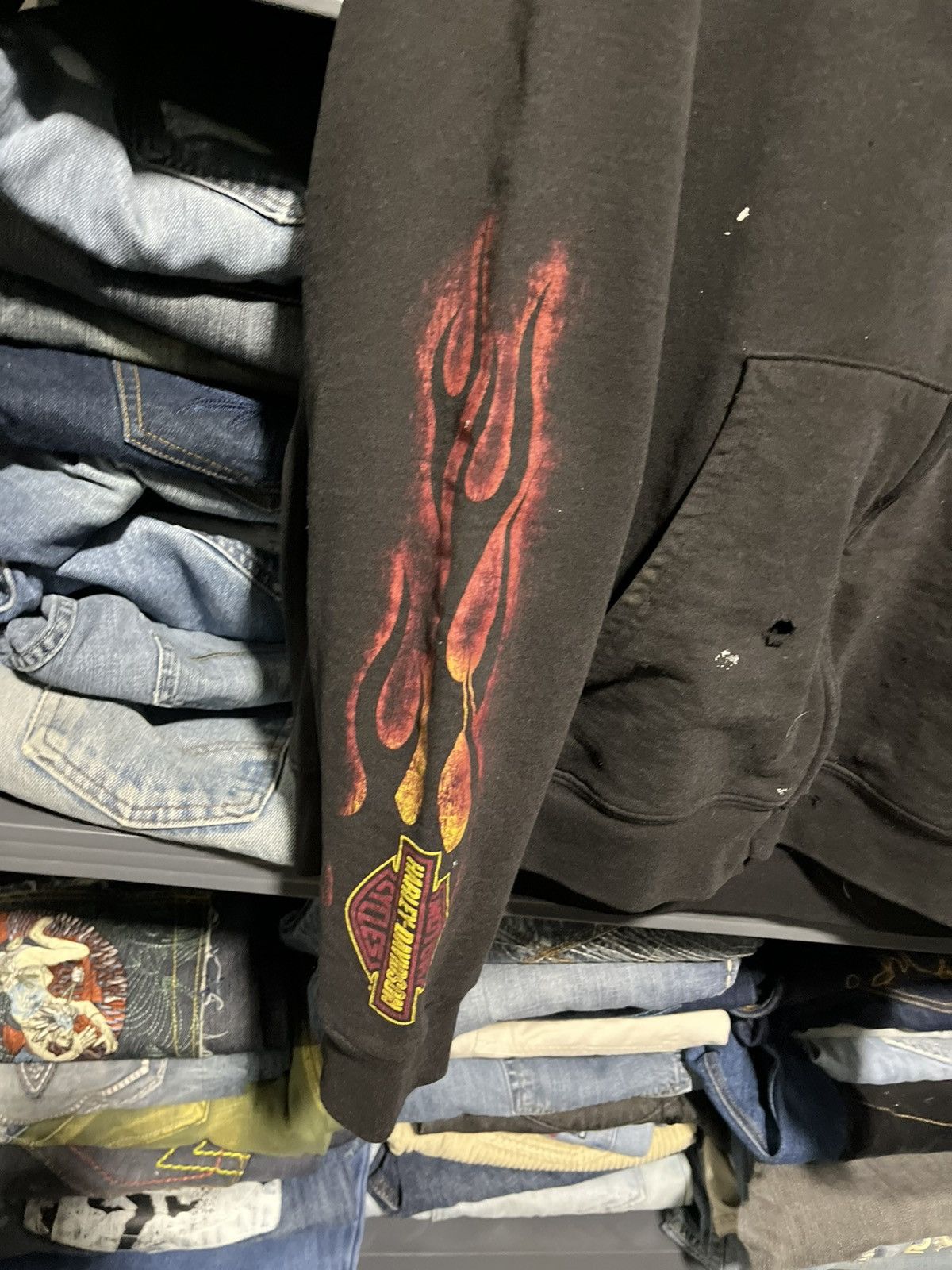 Harley Davidson × Vintage CRAZY Y2K HARLEY DAVIDSON FLAMES SKULL GRUNGE ZIP-UP HOODIE Size US L / EU 52-54 / 3 - 4 Thumbnail