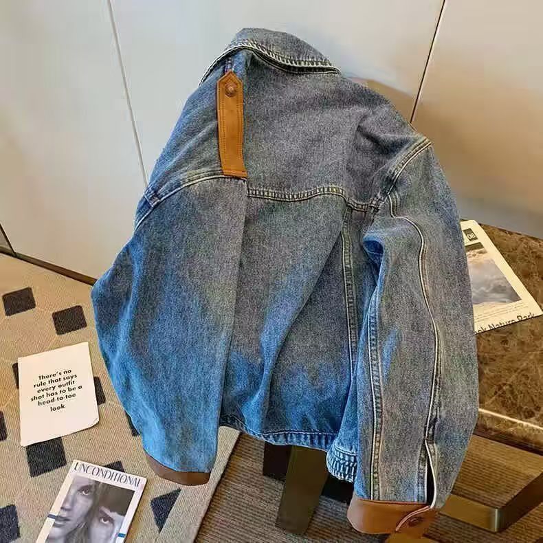 Vintage Blue Denim Jacket with Brown Leather Accents Size US M / EU 48-50 / 2 - 3 Thumbnail