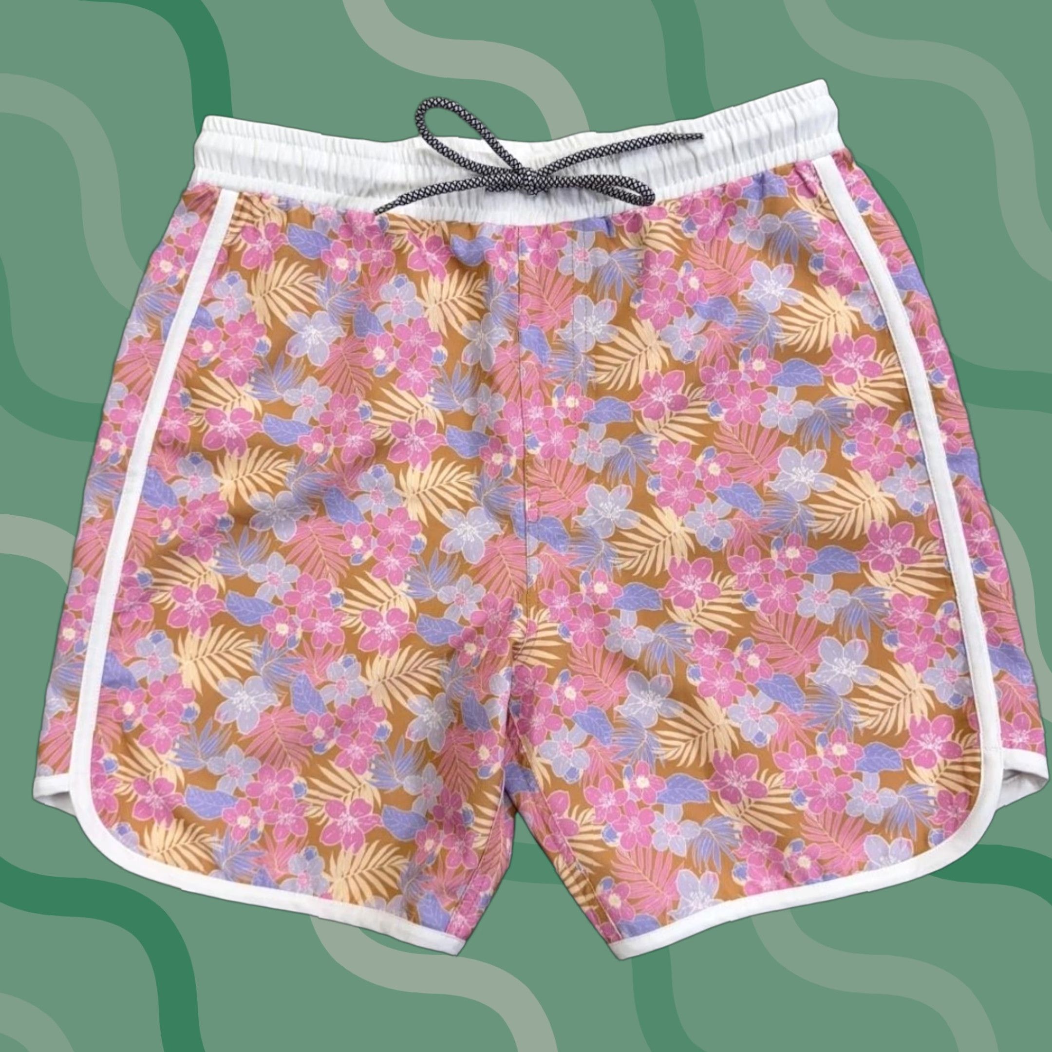 Vintage LainSnow x Tiare Hawaii Shorts Mens Small Floral Leaf Board Swim Trunks Pool Tropical Hawaii Summer Size US 29 - 1 Thumbnail