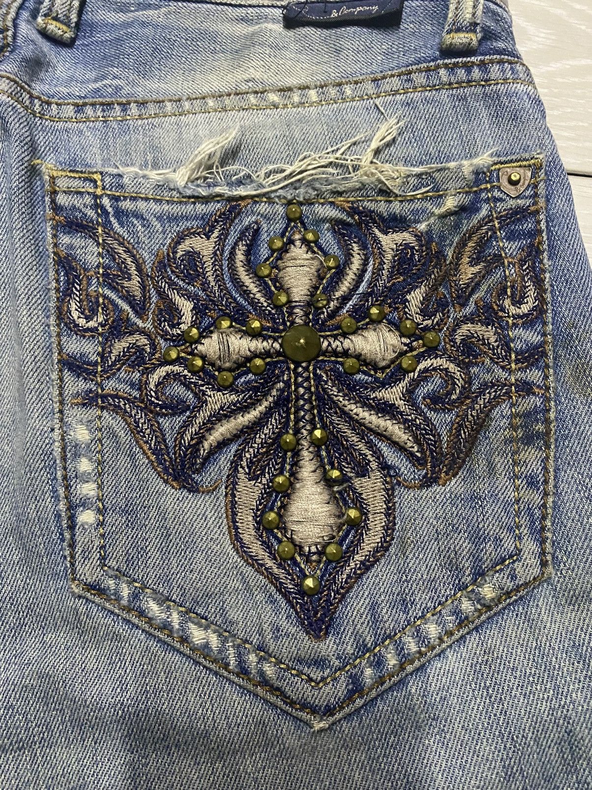 Tornado Mart Vintage Japanese Brand JC Studded Embroidered Cross Flare Size US 30 / EU 46 - 12 Thumbnail
