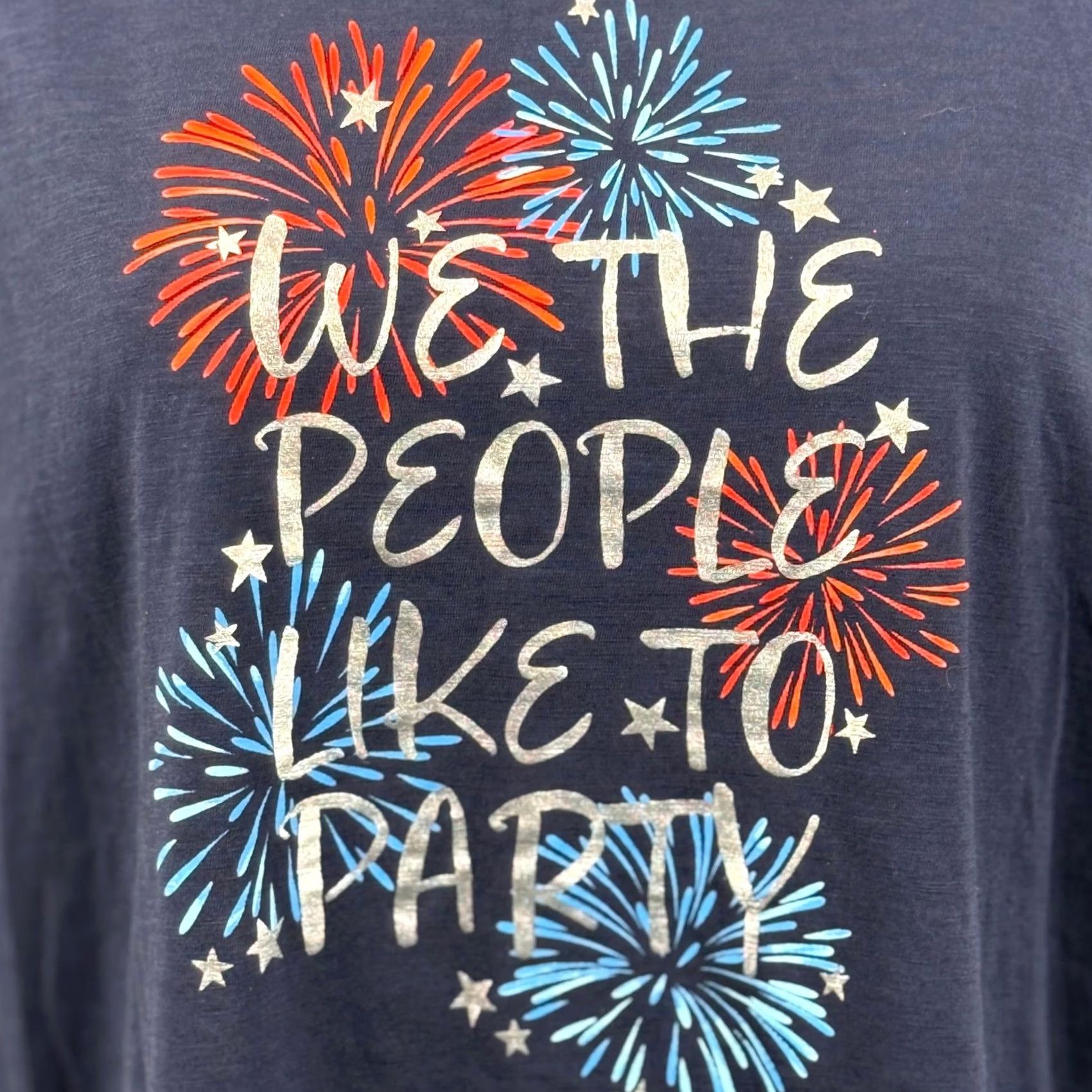 Vintage Americana T Shirt XL Slub Knit Red White Blue Patriotic Fireworks Holiday Shirt Womens XL Navy Blue Stars Quotes Party Casual Resort Celebrations Size XL / US 12-14 / IT 48-50 - 2 Thumbnail