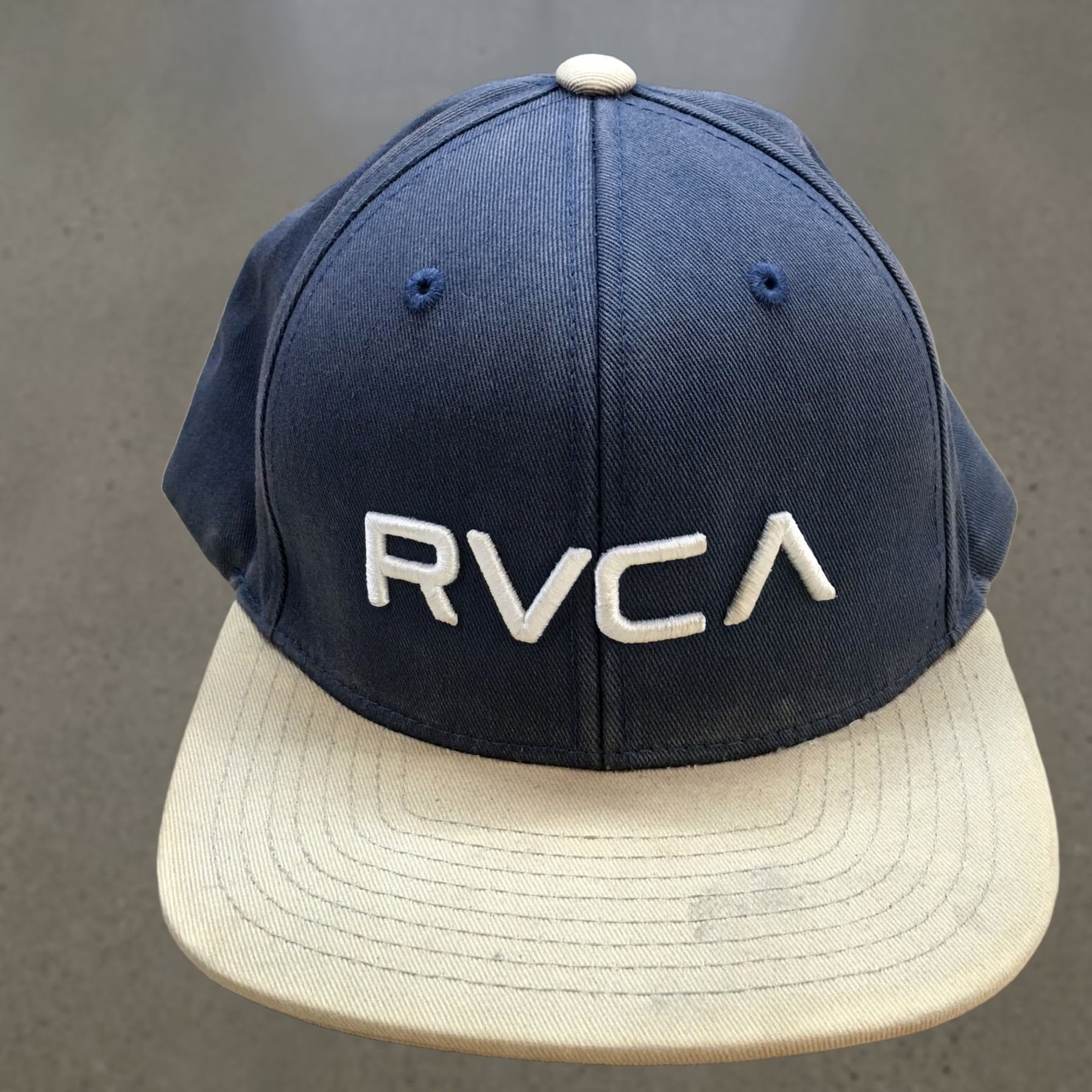 RVCA RVCA Snapback Cap Hat Mens One Size Blue Beige Cotton Adjustable Flat Brim Size ONE SIZE - 1 Thumbnail