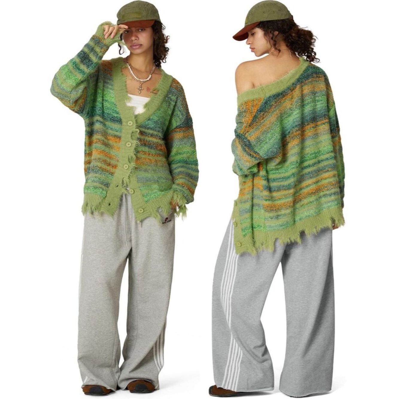 Other NWT New Bakyarder Green Stripe Wool Blend Fuzzy Button Fron Size XL / US 12-14 / IT 48-50 - 1 Thumbnail