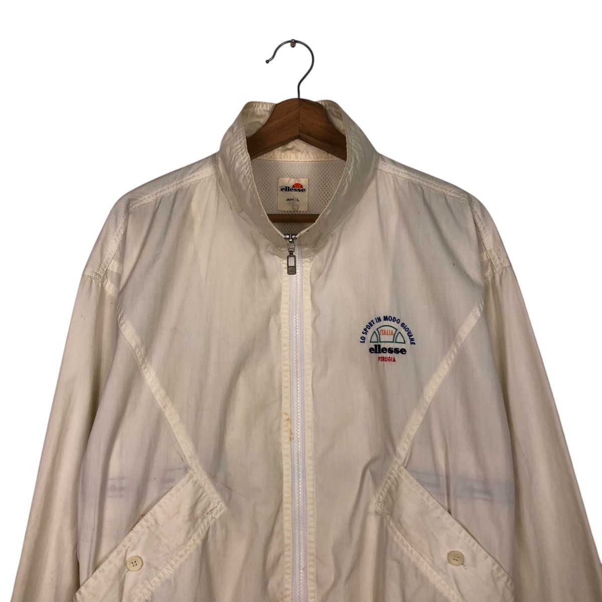 Japanese Brand ellesse 80s/90s White Zip-Up Windbreaker – Mesh Lining Size US L / EU 52-54 / 3 - 4 Thumbnail