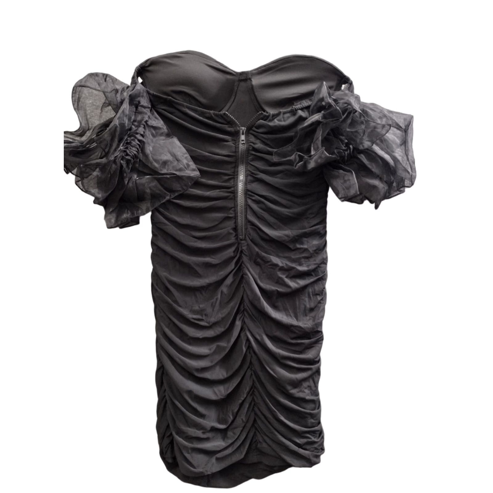Vintage Womens Bodycon Dress Off Shoulder Puff Sleeve Midi XL Black Party Cocktail Dress Size XL / US 12-14 / IT 48-50 - 1 Thumbnail