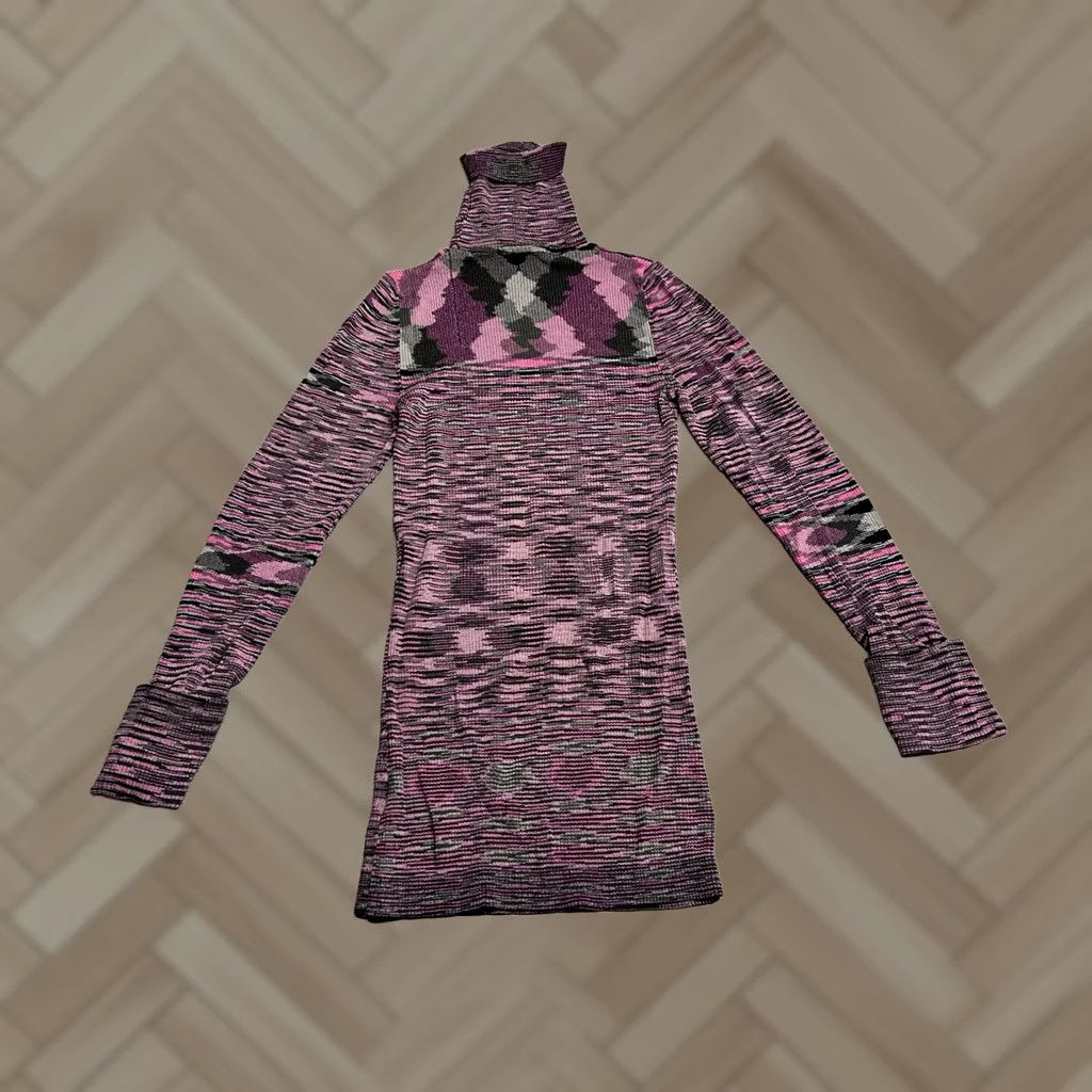 Bebe VINTAGE bebe Knit Turtleneck Top Long Sleeve Striped Aztec Pink Black Size Small sweater Womens Pullover Rhinestone Logo Size S / US 4 / IT 40 - 1 Thumbnail