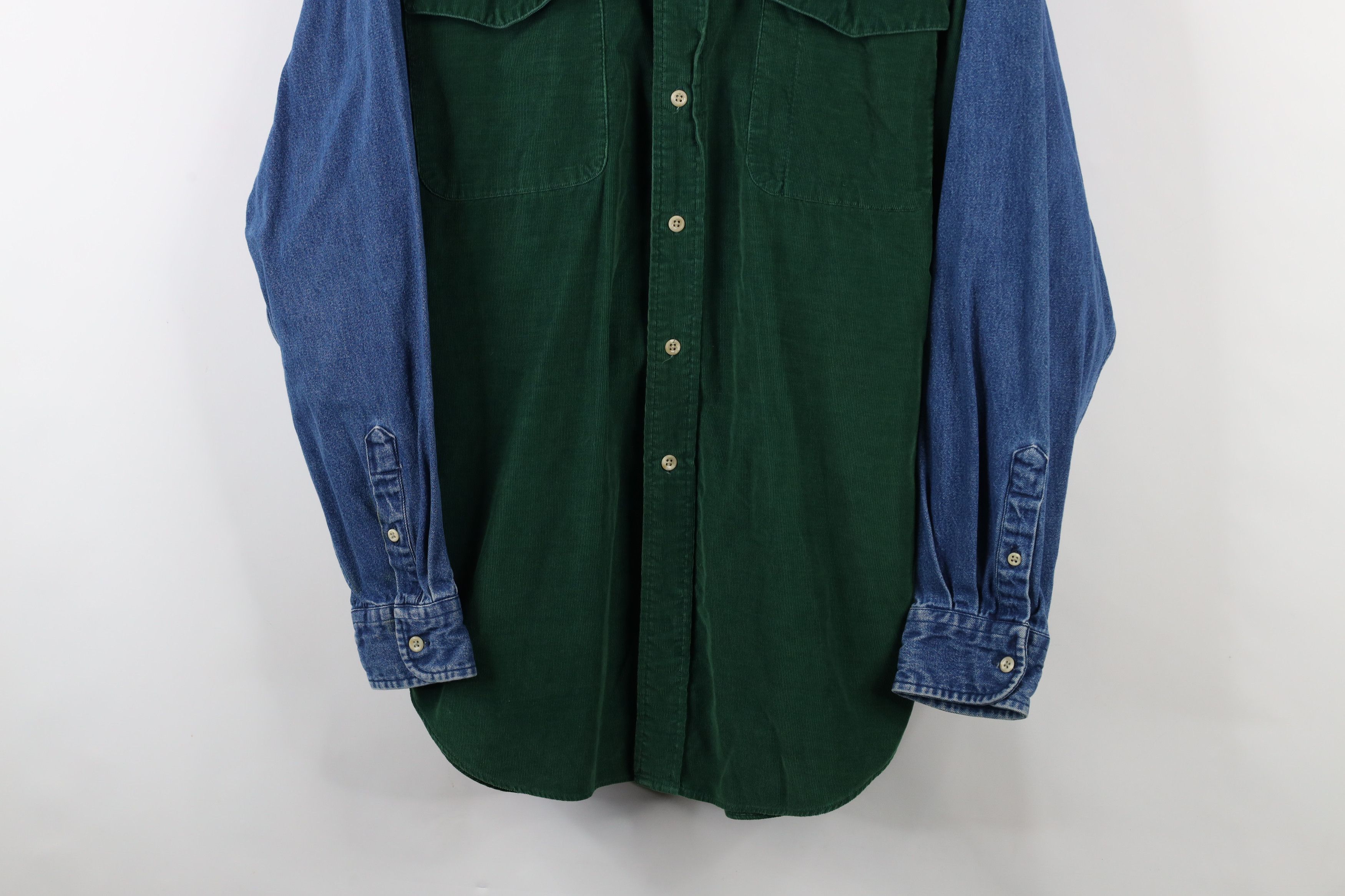 Vintage Vintage 90s Streetwear Block Denim Corduroy Button Shirt Size US L / EU 52-54 / 3 - 3 Thumbnail