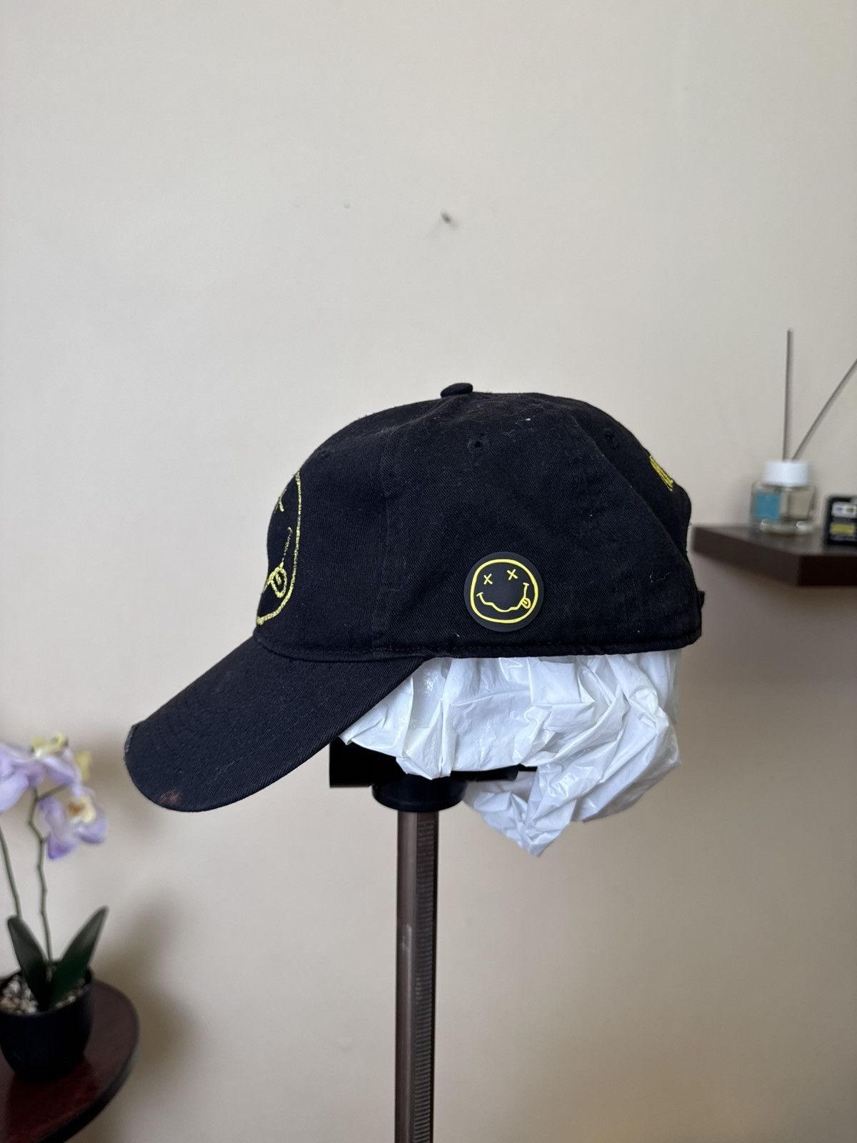 Nirvana Vintage Nirvana Cap Smiley Face Black 2011 Grunge Rock Band Size ONE SIZE - 13 Thumbnail