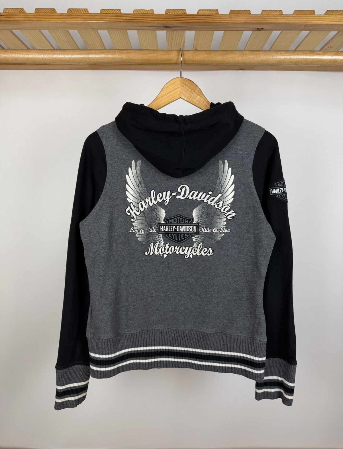 Harley Davidson HARLEY DAVIDSON Full Zip Up Gray Black Sweatshirt Hoodie Size M / US 6-8 / IT 42-44 - 1 Thumbnail