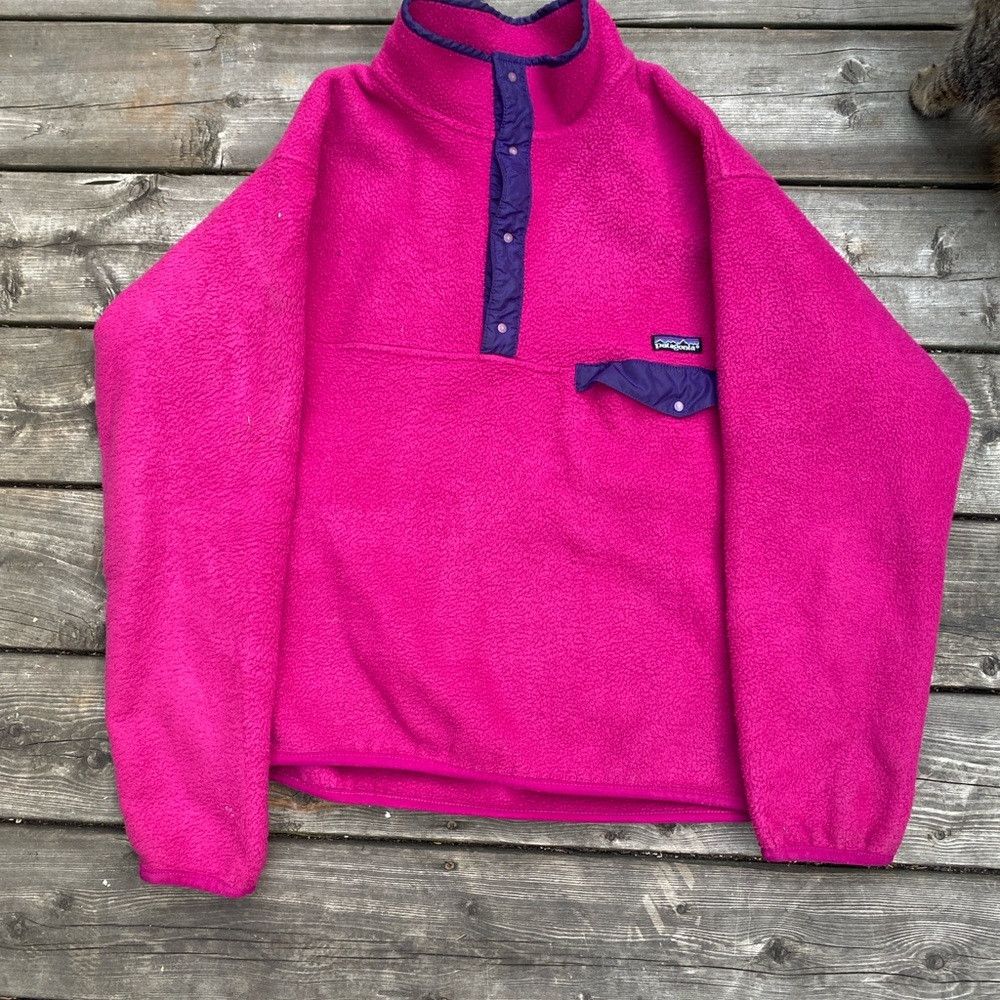 Patagonia × Vintage Vintage 90s Patagonia Snap Fleece Sweater Large Pink Size US L / EU 52-54 / 3 - 9 Thumbnail