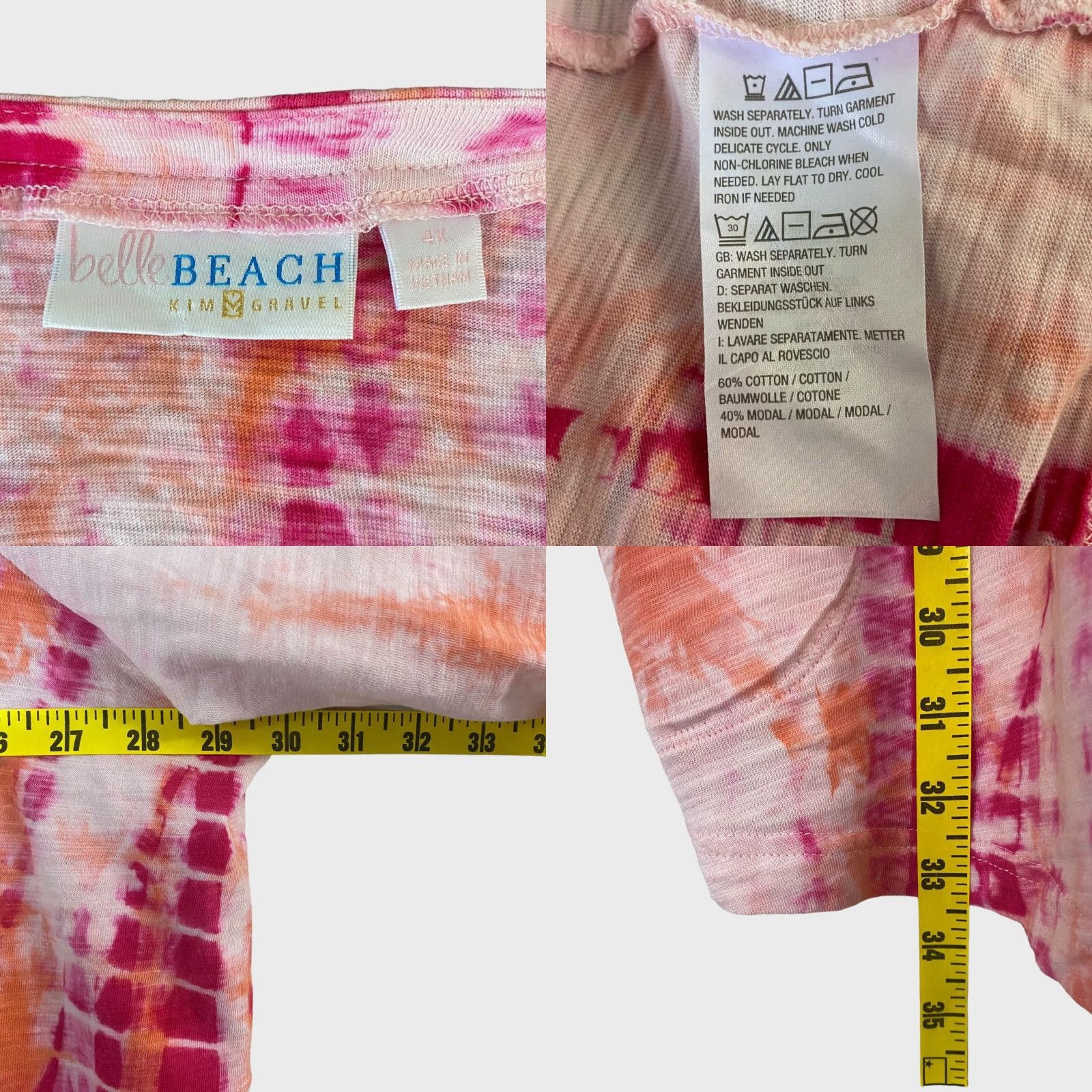 Vintage Belle Beach by Kim Gravel Tie-Dye Slub Knit Cardigan Sweater Pink Womens 4X Plus Size Open Pockets Beach Casual 60% Cotton 40% Modal Size XXL / US 16-18 / IT 52-54 - 8 Thumbnail