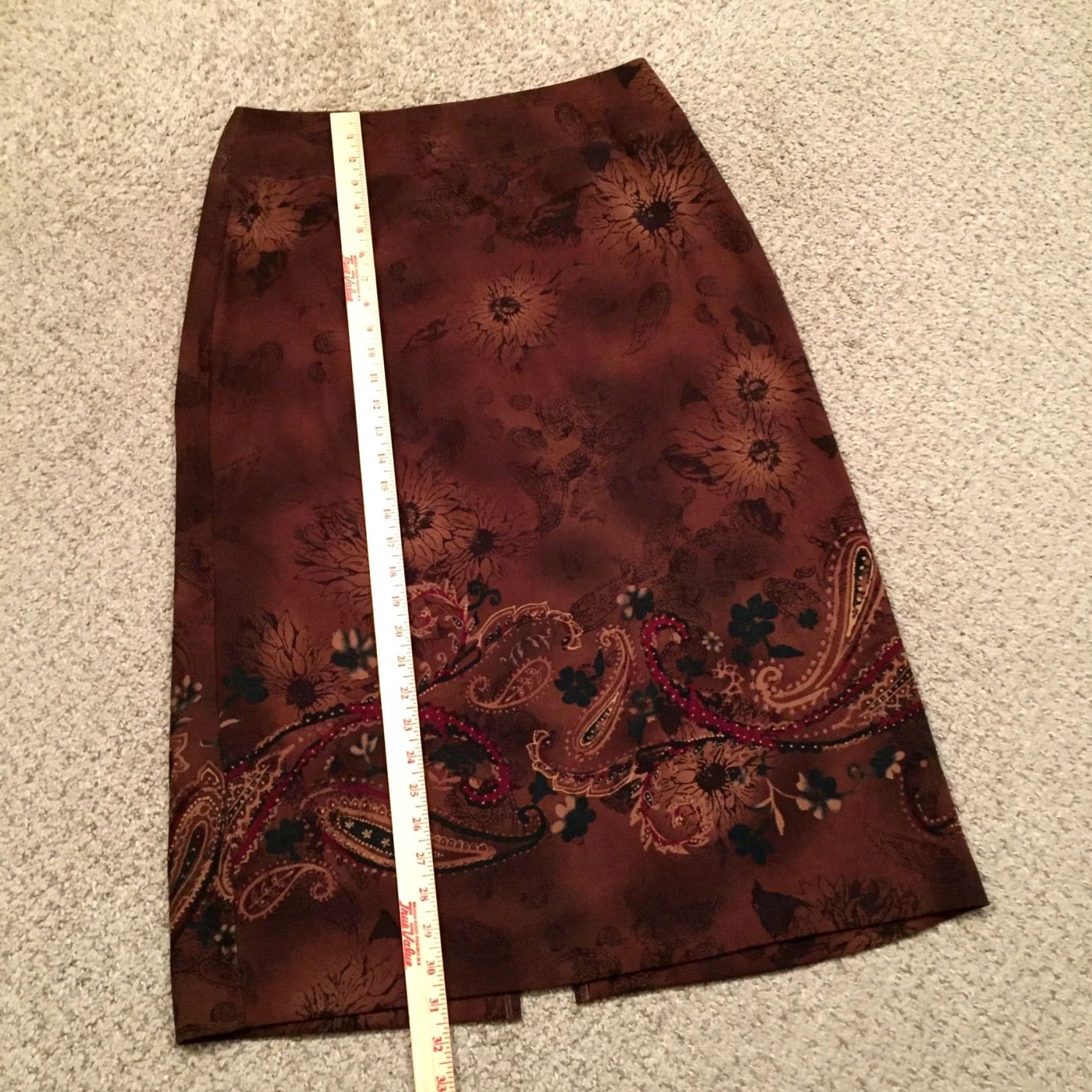 Vintage Requirements Skirt Women Midi Brown Floral 10 Unlined Polyester Spandex Microfiber Pencil Straight Regular Vintage No Size 32" / US 10 / IT 46 - 4 Thumbnail