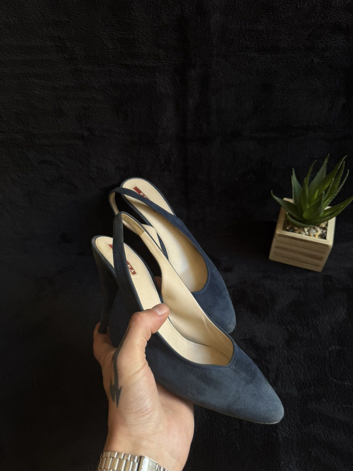 Prada Prada Suede Slingback Heels – Navy – Elegant Classic Size US 10 / IT 40 - 3 Thumbnail