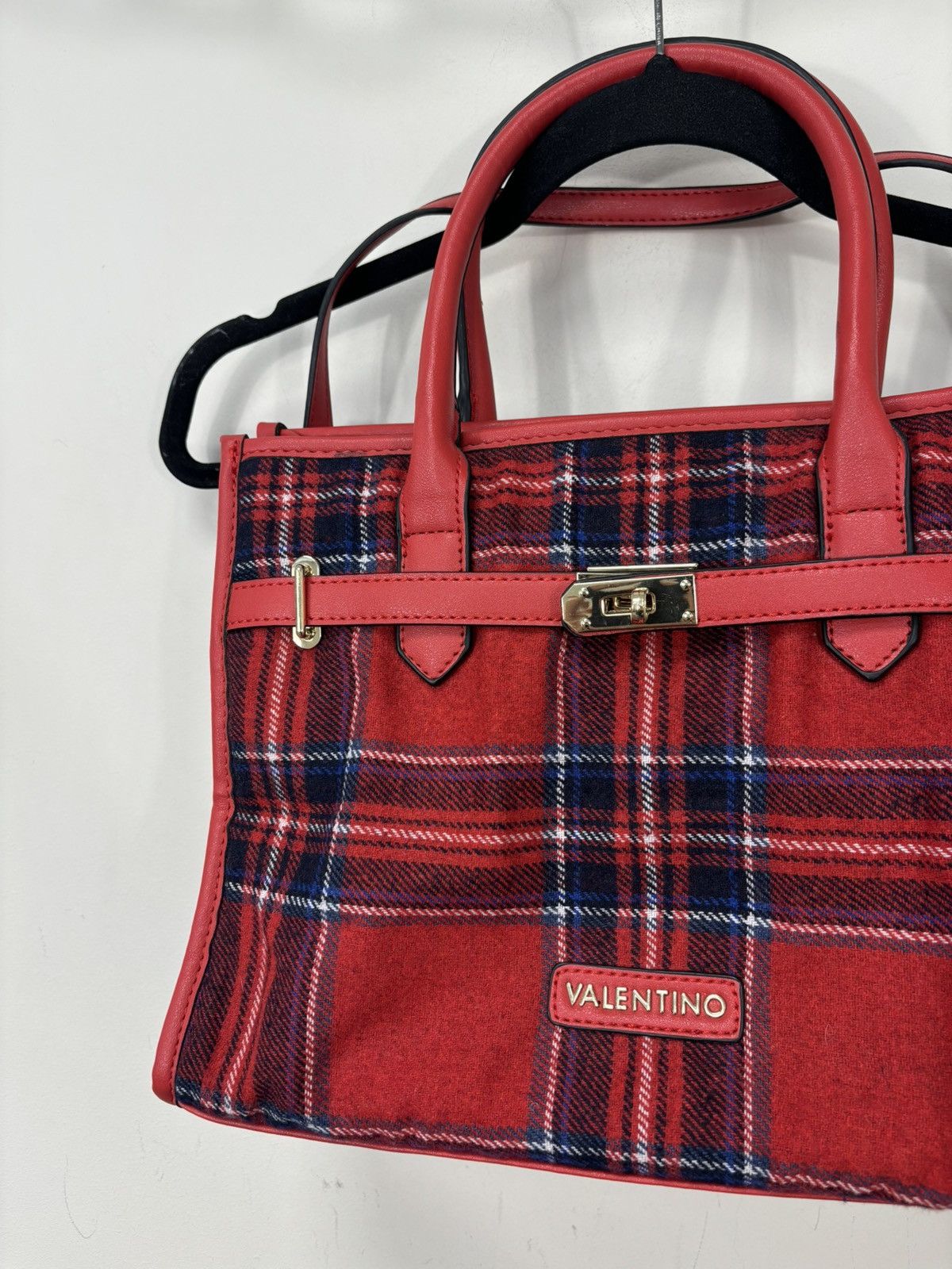 Mario Valentino Mario Valentino Red Plaid Top Handle Satchel Tote Bag Size ONE SIZE - 5 Thumbnail