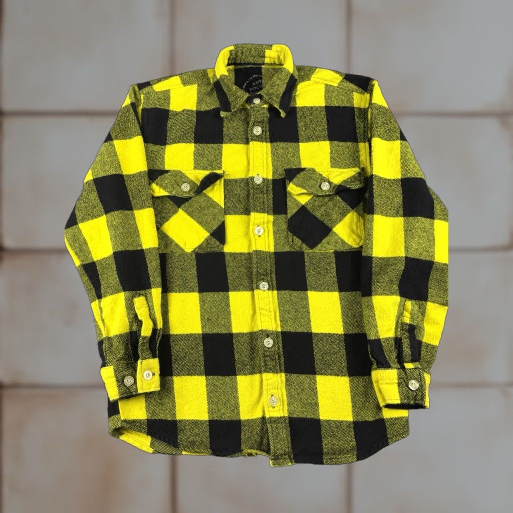 Anti Social Social Club Flannel Shirt Mens Size Small Yellow Plaid Button Up