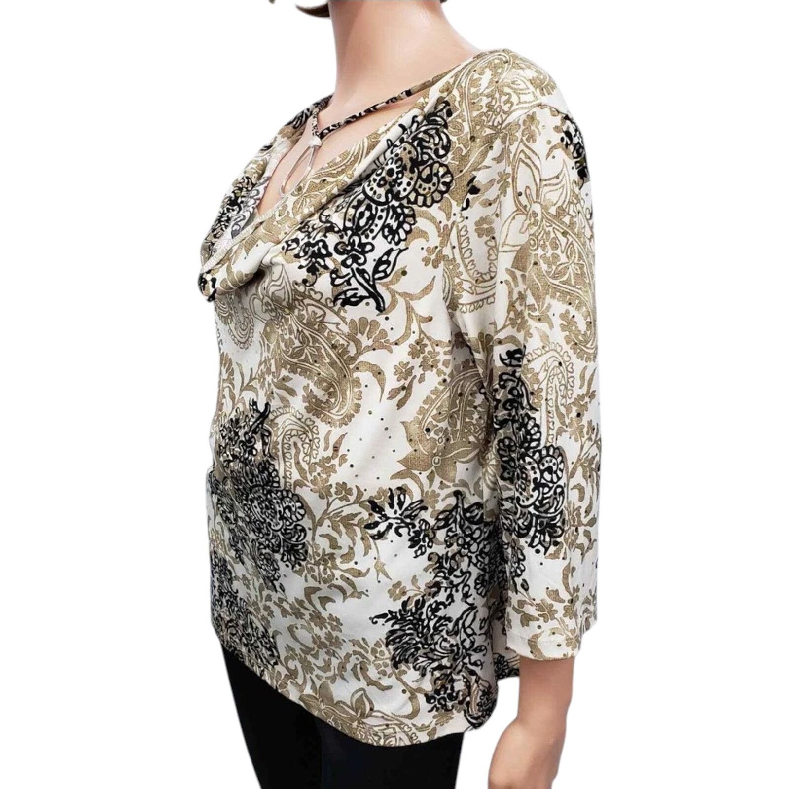 Vintage AGB Draped Neck w Necklace Attached Top Gold Sparkle L Size L / US 10 / IT 46 - 5 Thumbnail