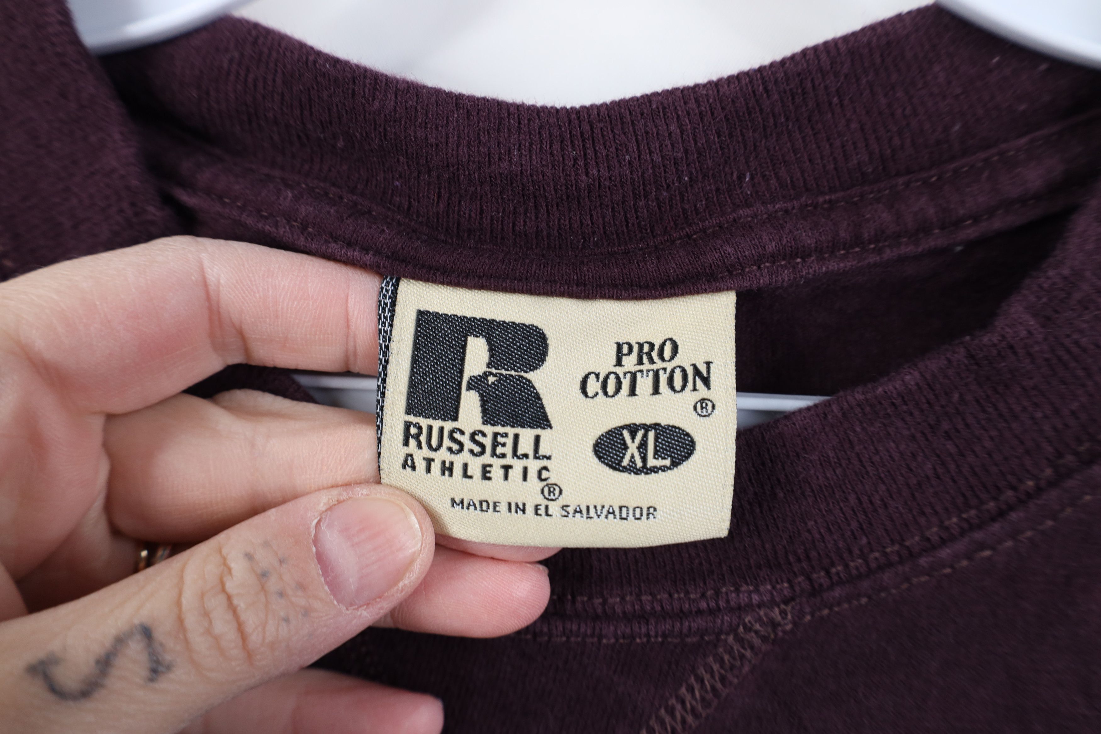 Russell Athletic Vintage 90s Y2K Russell Athletic Blank Cotton T-Shirt Purple Size US XL / EU 56 / 4 - 6 Thumbnail
