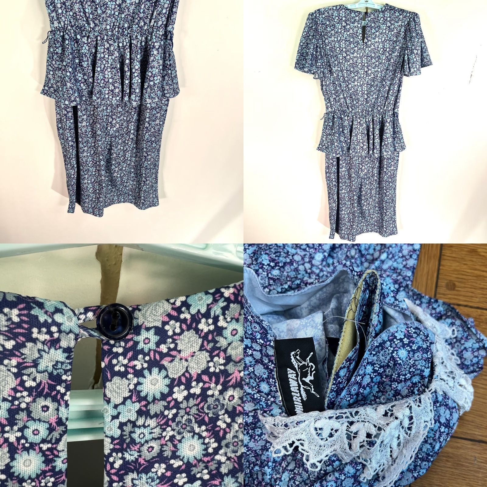 Vintage VINTAGE Whirlaway Drop Waist Floral Pleated Peplum Dress 12P Blue Flutter Size XL / US 12-14 / IT 48-50 - 8 Thumbnail