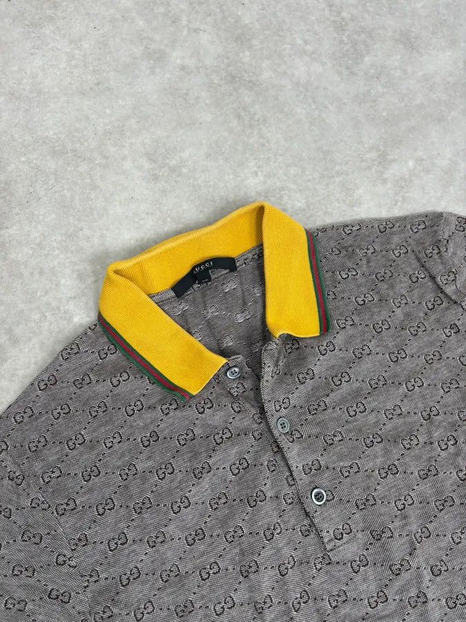 Gucci 2000s Gucci Grey Monogram Contrast Yellow Collar Polo Size US S / EU 44-46 / 1 - 5 Thumbnail