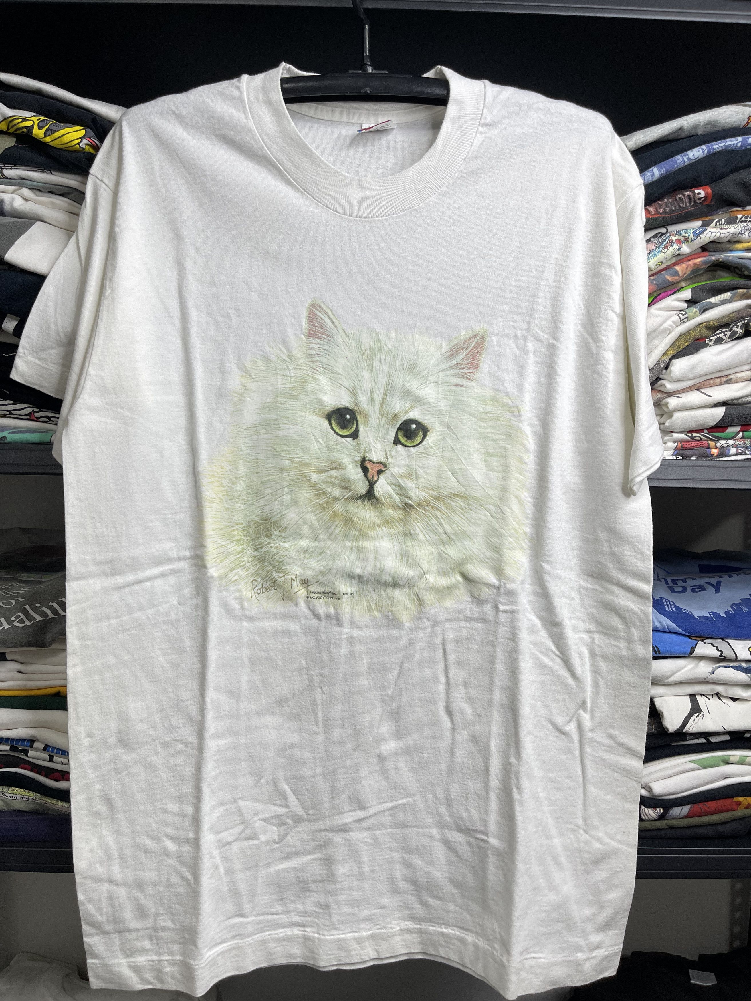 Vintage Cat 90s Robert T.May 1996 Tee L