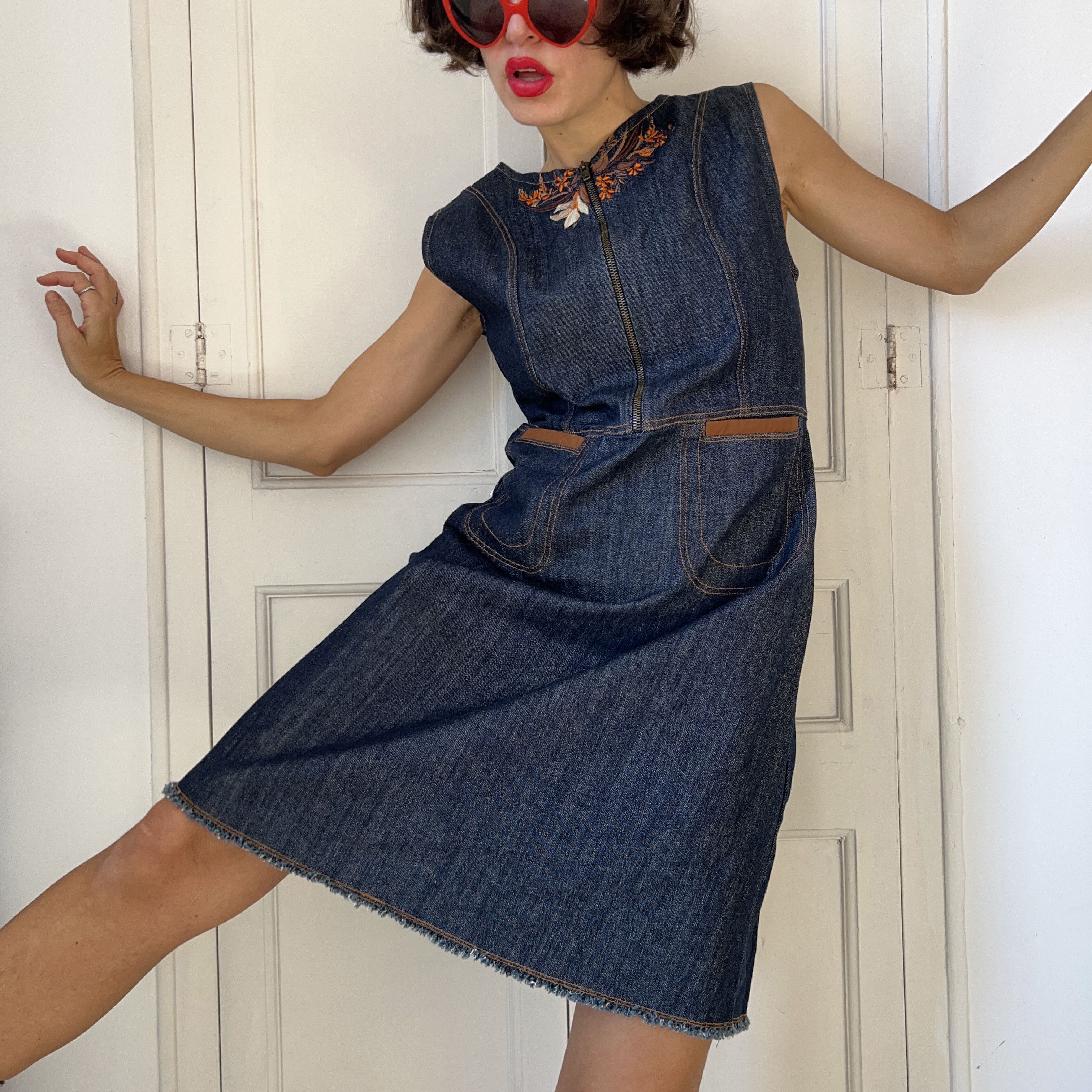 Vintage Vintage 70s Denim Shift Dress Size L / US 10 / IT 46 - 5 Thumbnail