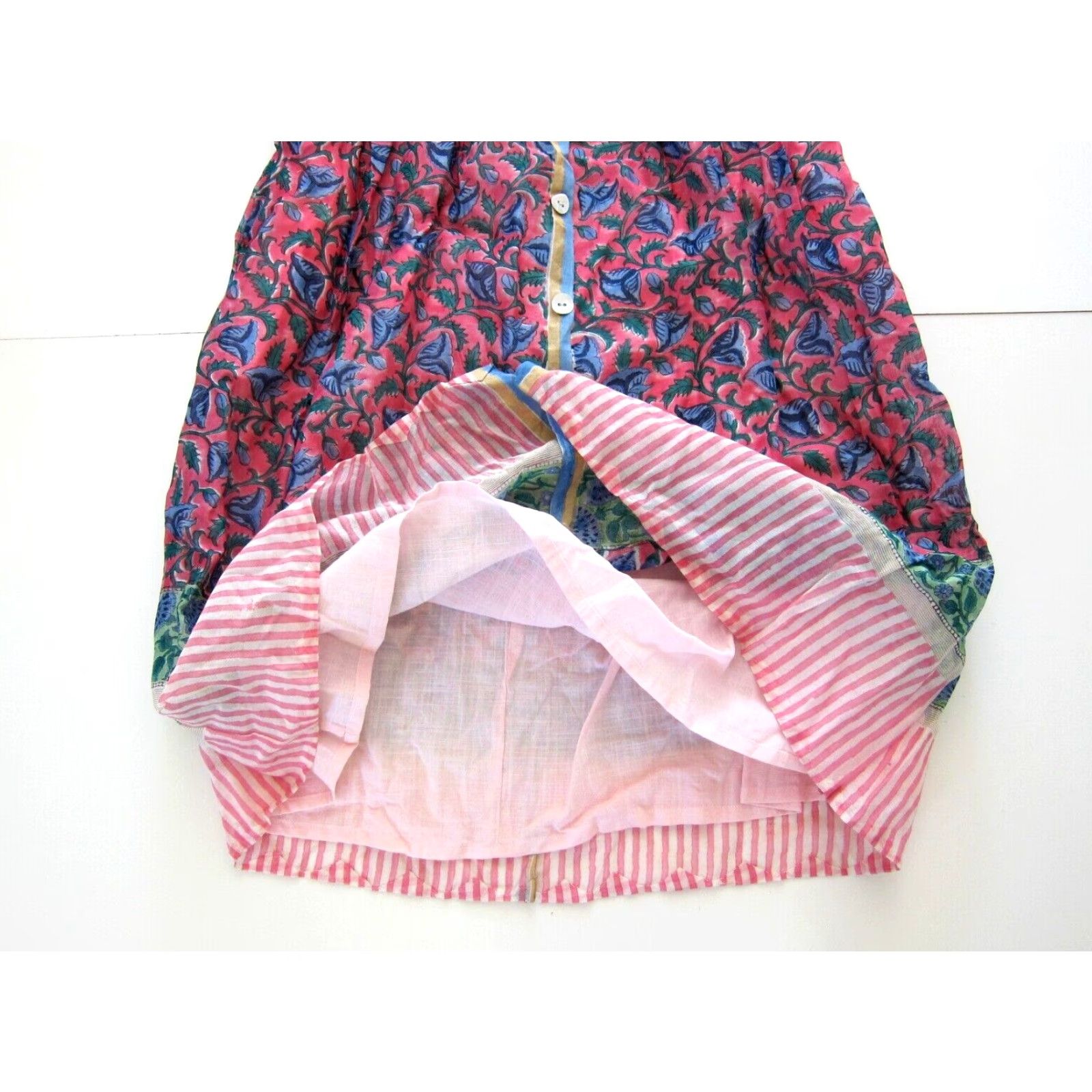 Vintage Zindagi Evleena 100% Cotton Pink Blue Green Floral Pocket Slip Tank Sun Dress L Size L / US 10 / IT 46 - 7 Thumbnail