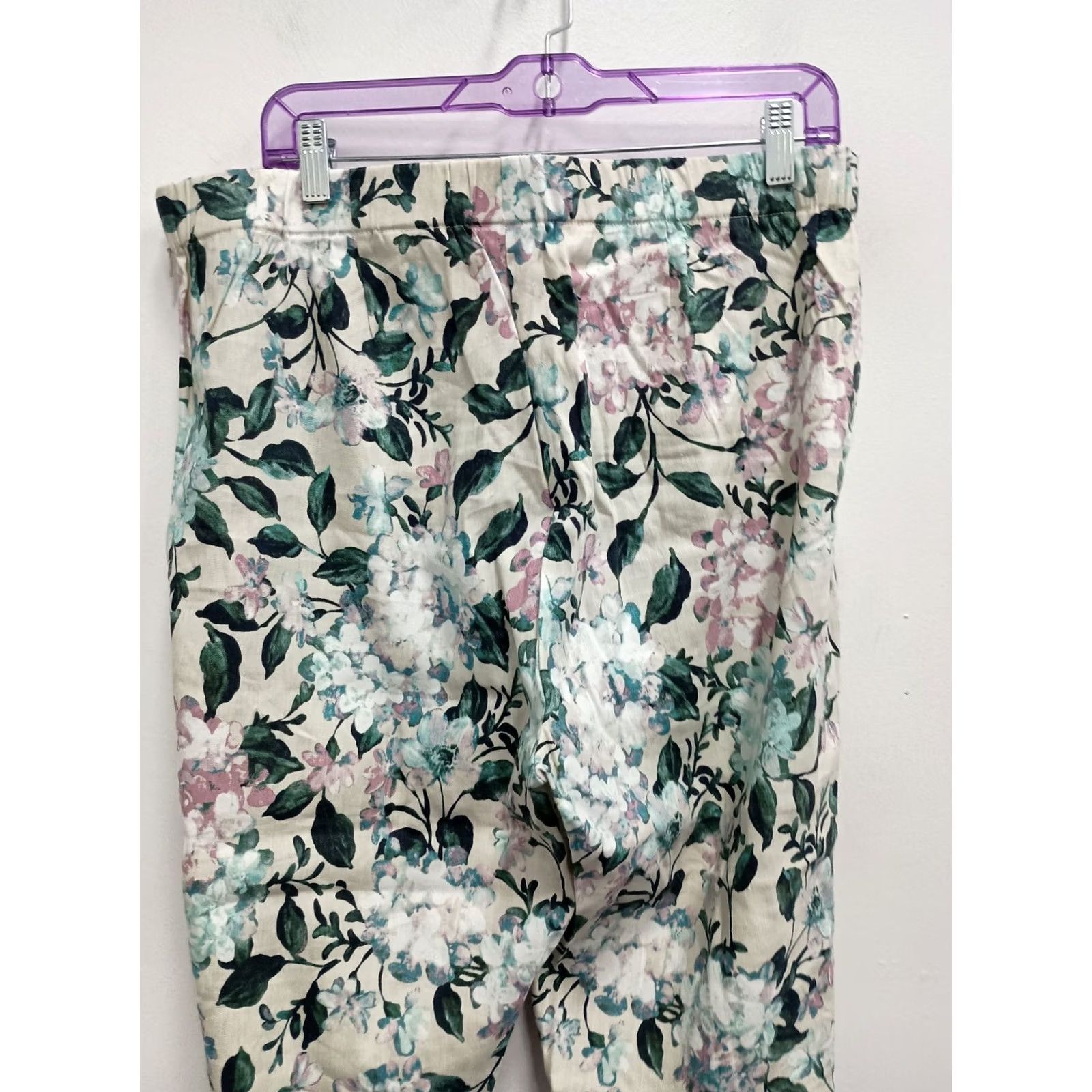 J. Jill J.JIll Pants Womens Large White Blue Floral Linen Stretch Crop Coastal Casual Size 36" / US 14 / IT 50 - 6 Thumbnail