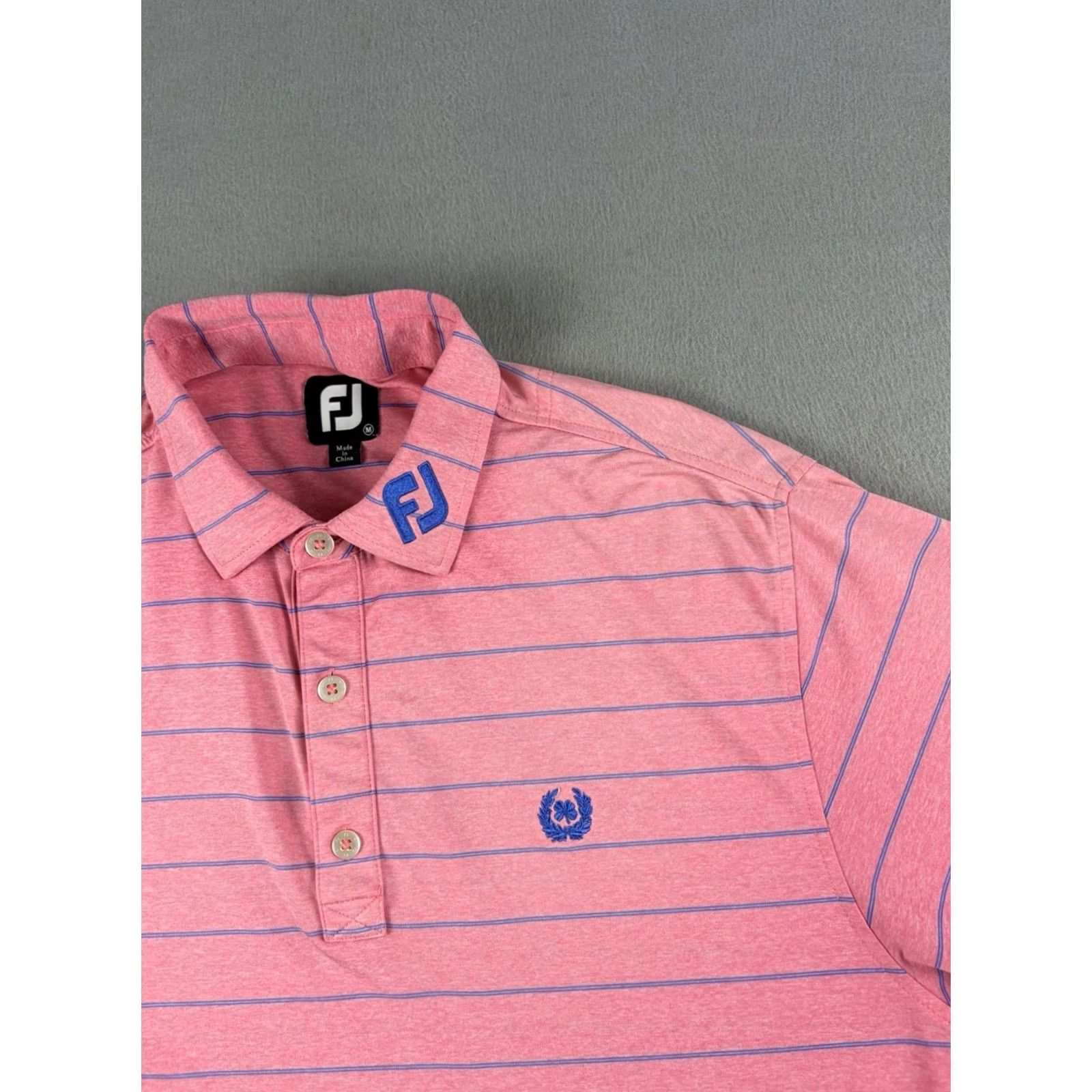 Footjoy FootJoy Polo Shirt Men M Pink Striped Tour Collar Golf Performance Shirts Polo Athletic Regular Size US M / EU 48-50 / 2 - 2 Thumbnail