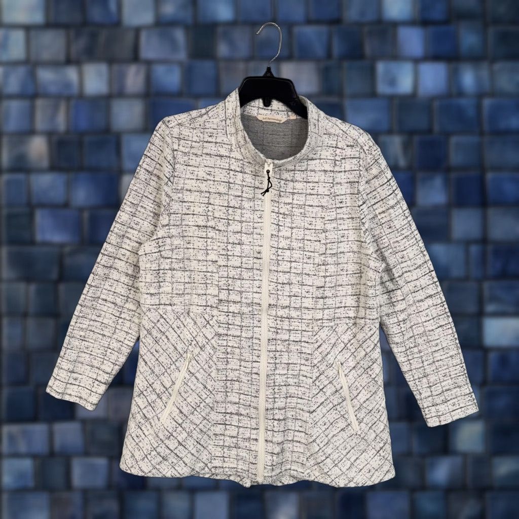 Soft Surroundings Soft Surroundings Jacket Womens XL White Check Knit Full Zip Pockets Casual Size XL / US 12-14 / IT 48-50 - 1 Thumbnail