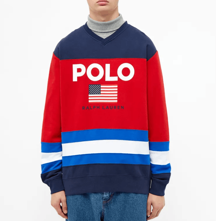 Image of Lo Life x Polo Ralph Lauren Polo Ralph Laurent Flag Logo Crewneck/sweatshirt, Men's (Size 2XL)