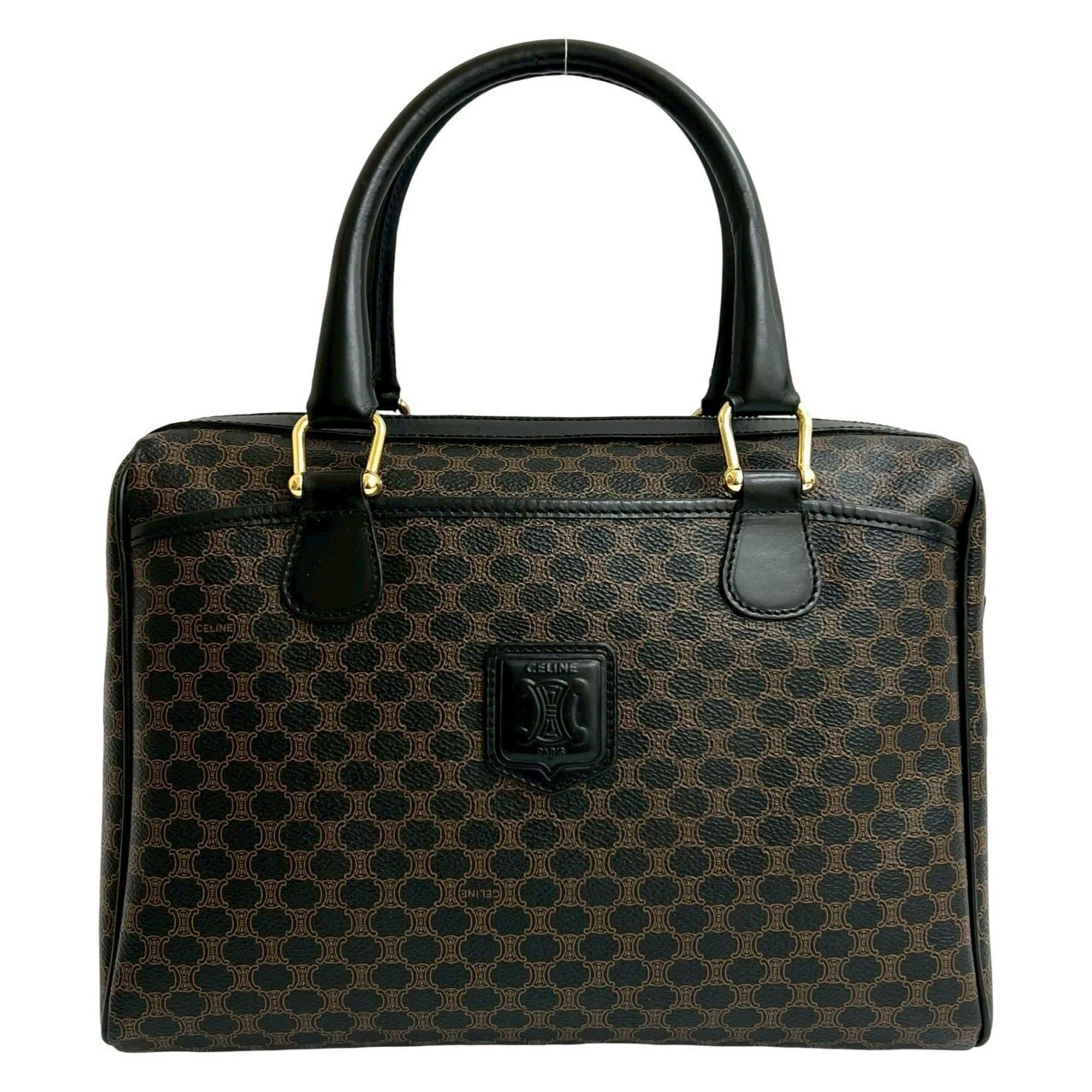 Celine CELINE Macadam Triomphe Logo Leather Handbag/Boston Bag in Black and Brown (39488) Size ONE SIZE - 1 Thumbnail