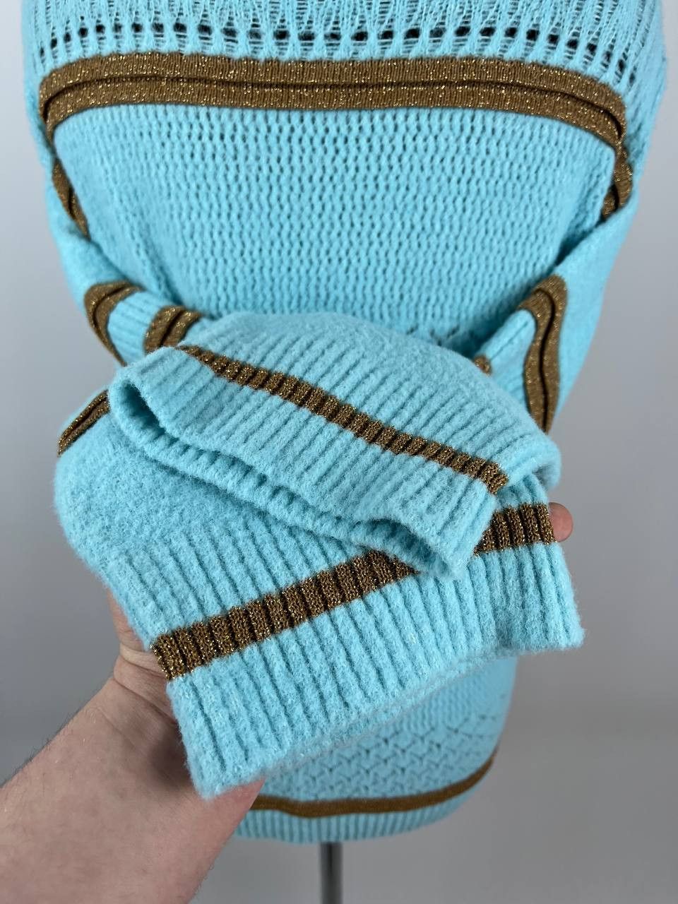 Elisa Cavaletti Elisa Cavaletti Italy Turquoise Knit Sweater Gold Lurex Size S / US 4 / IT 40 - 5 Thumbnail