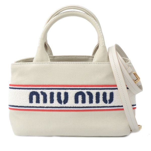 Miu Miu Miu Miu Miu Miu Canvas 2WAY Handbag with Logo 5BA253 Canvas Handbag 5BA253 in Great Condition Size ONE SIZE - 1 Thumbnail
