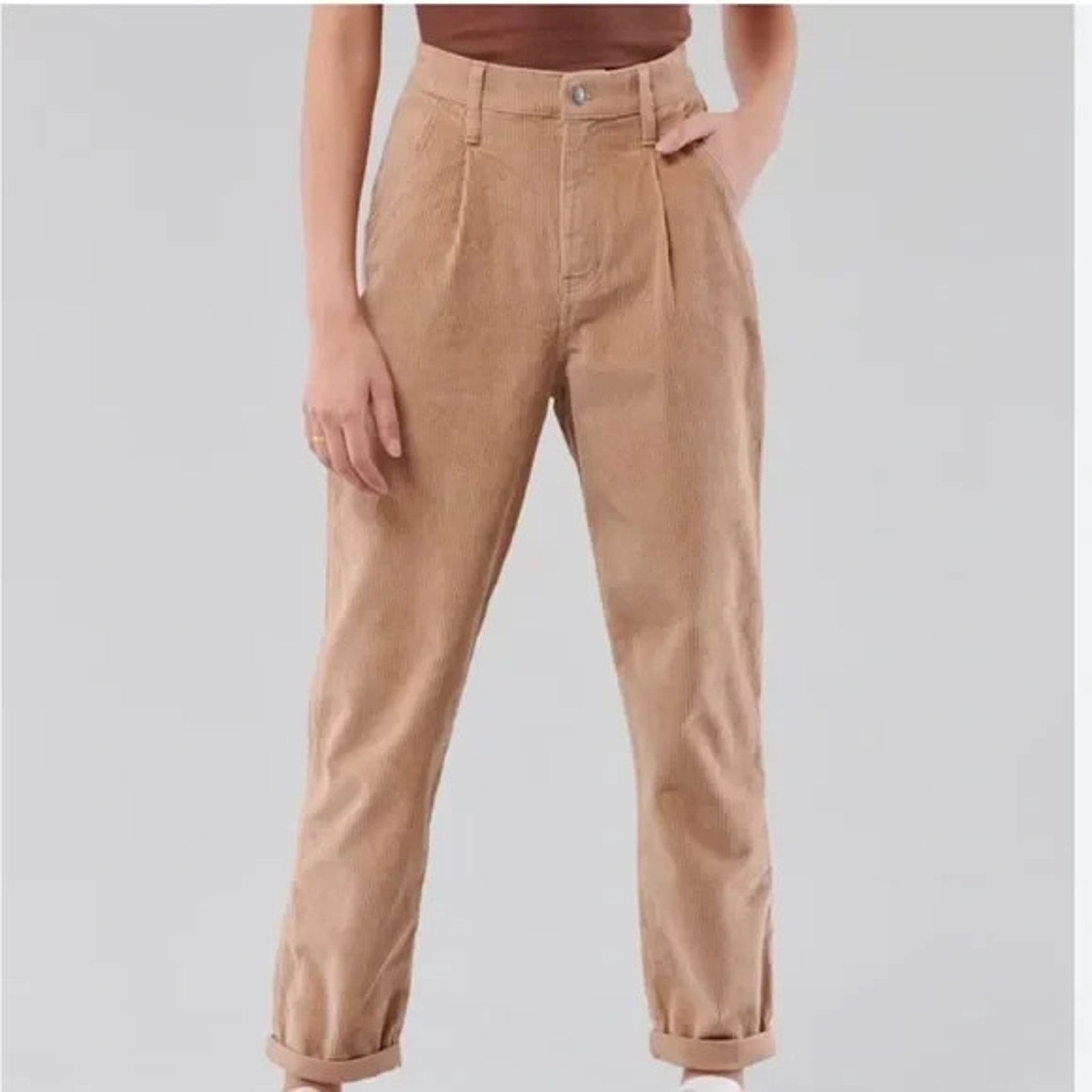 Hollister HOLLISTER HIGH RISE TAN BROWN CORDUROY PLEAT FRONT PANTS 13 Size 30" / US 8 / IT 44 - 2 Thumbnail