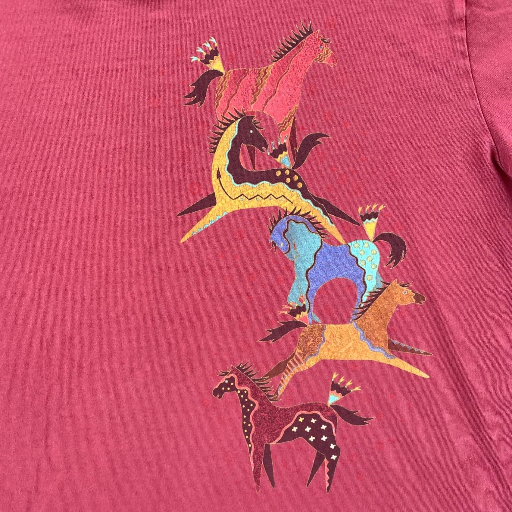 Vintage VINTAGE Red Short Sleeve T Shirt Petroglyph Horse Graphic Print 90s Womens L Size L / US 10 / IT 46 - 6 Thumbnail