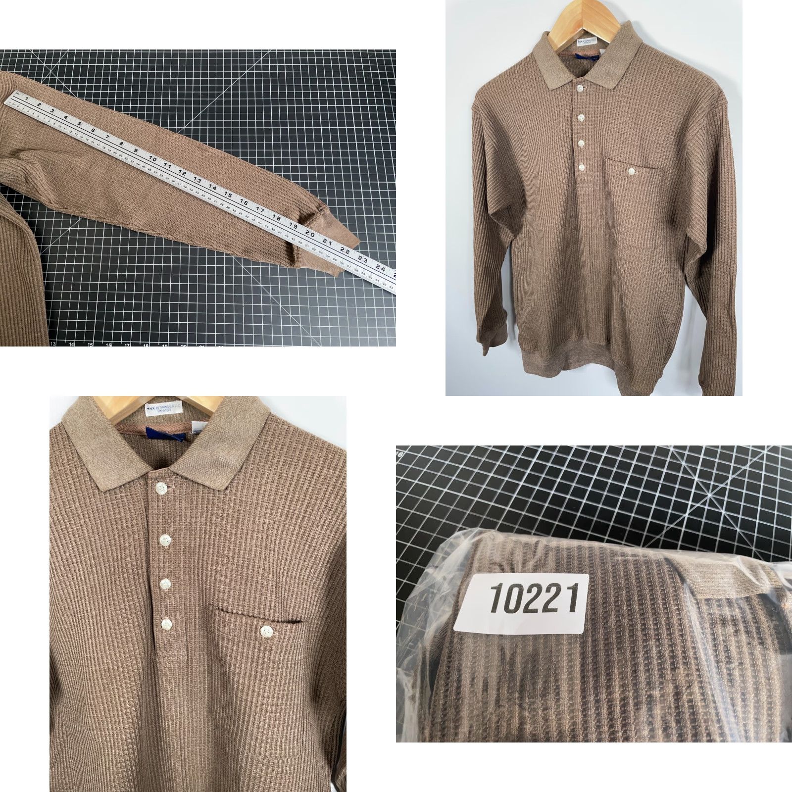 Vintage VINTAGE John Blair Polo Shirt Mens M Brown 90s Textured Waffle Knit Long Sleeve Casual Polo Size US M / EU 48-50 / 2 - 8 Thumbnail