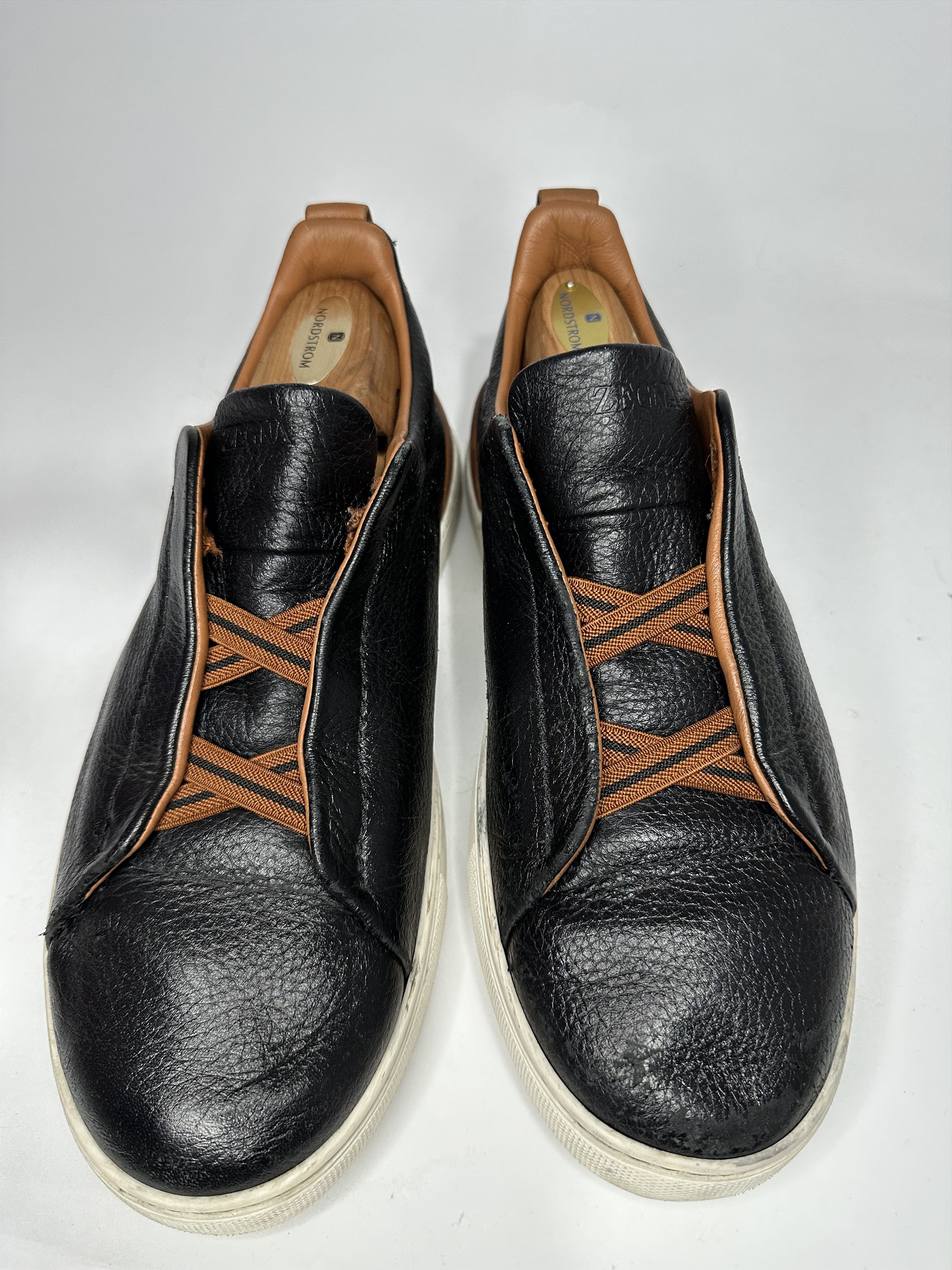 Z Zegna Zegna Triple Stitch Black Deerskin Leather Low Top Sneakers. Size US 7.5 / EU 40-41 - 2 Thumbnail
