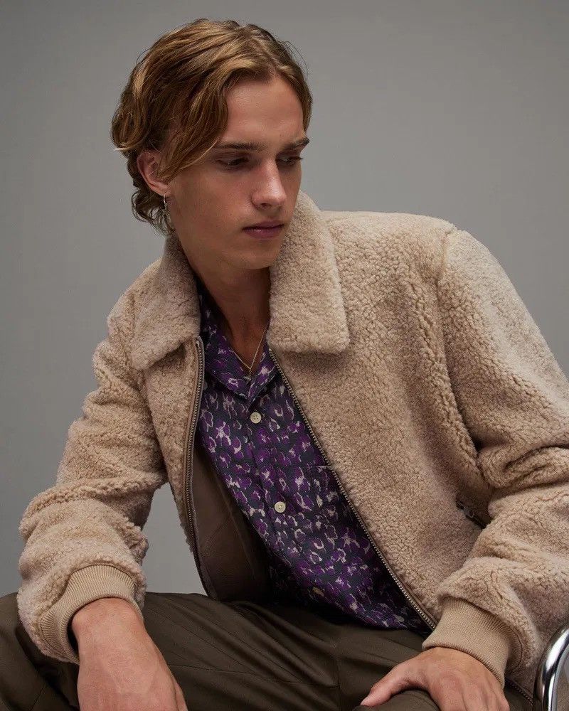 Allsaints Allsaints Charlie Shearling Leather Bomber Jacket XS Beige Size US XS / EU 42 / 0 - 9 Thumbnail