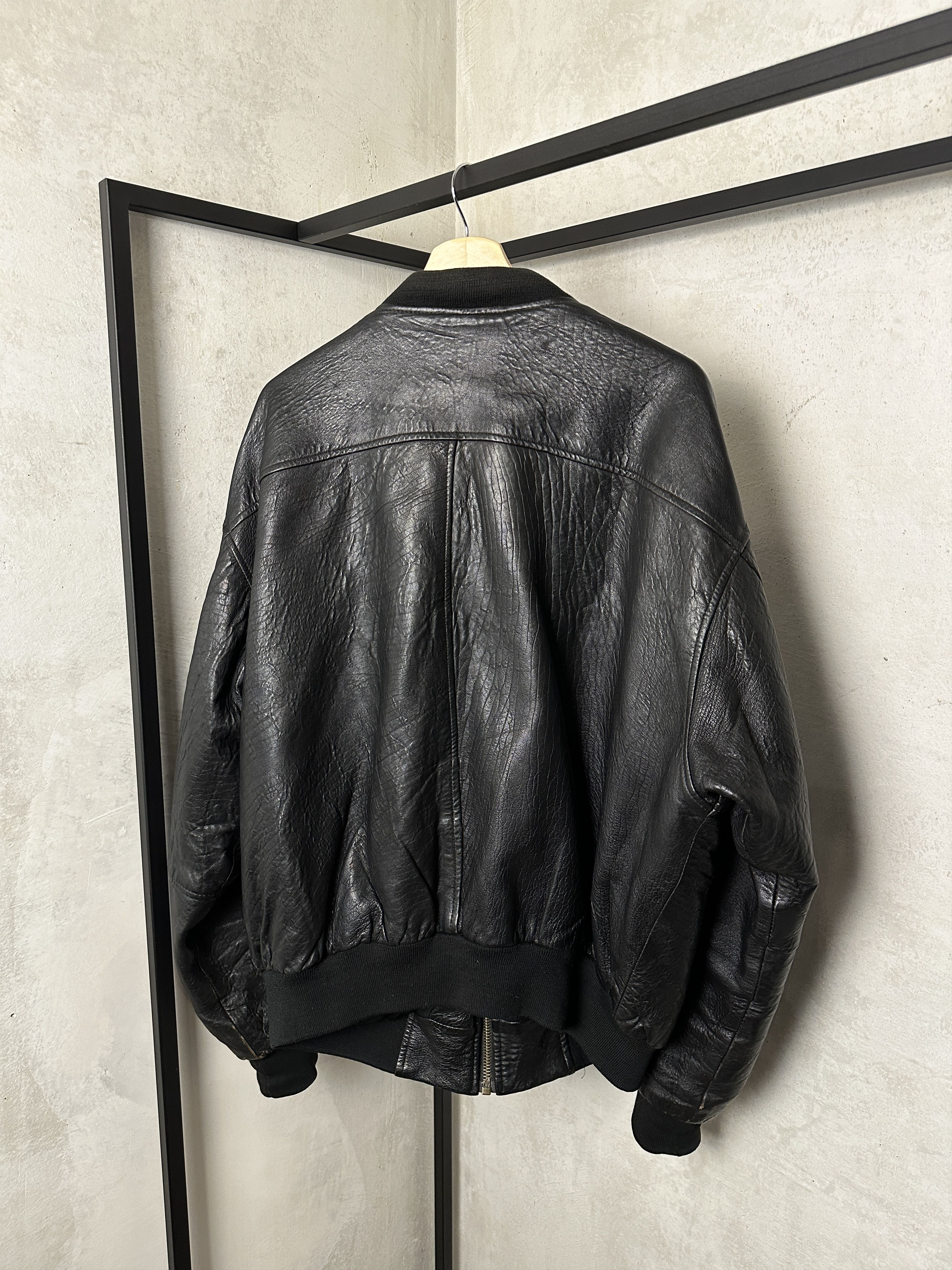 Genuine Leather Genuine Leather Black Bomber Jacket Size US XL / EU 56 / 4 - 2 Thumbnail